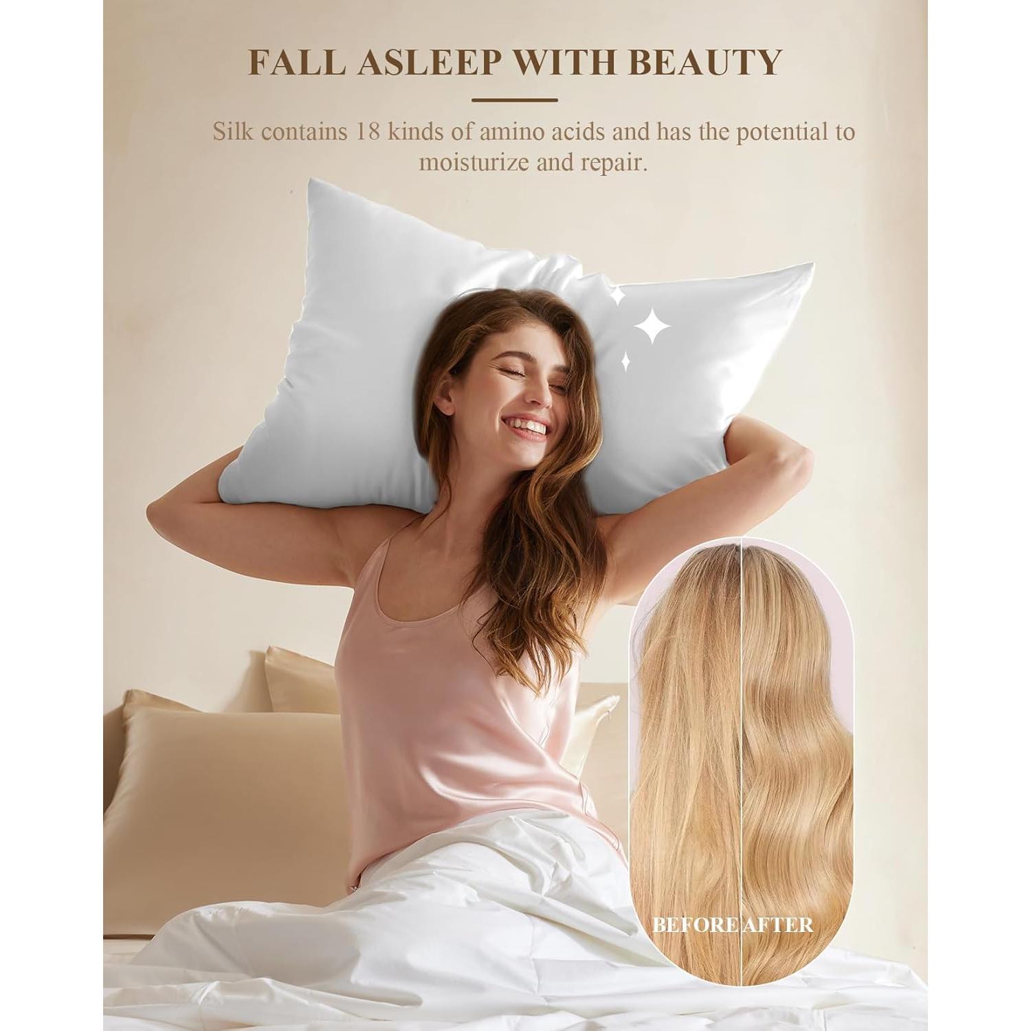 Funda de Almohada de Seda de Morera THXSILK King Blanca