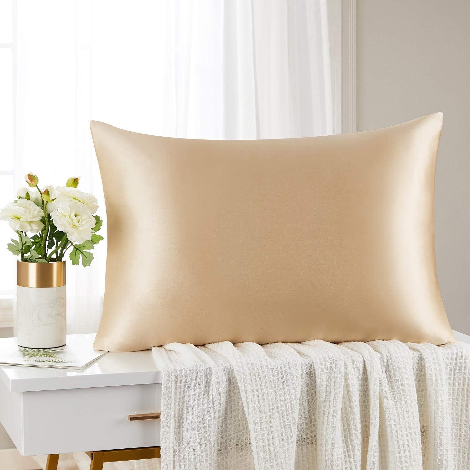 Funda de Almohada de Seda Pura Mellanni 45x45 cm Dorado