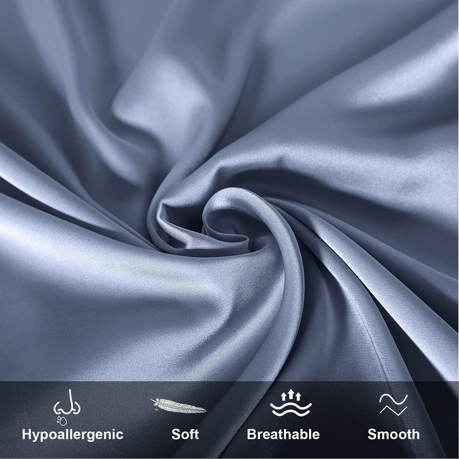 Funda de Almohada de Seda SIYUAN Cuerpo Azul Grisáceo Suave