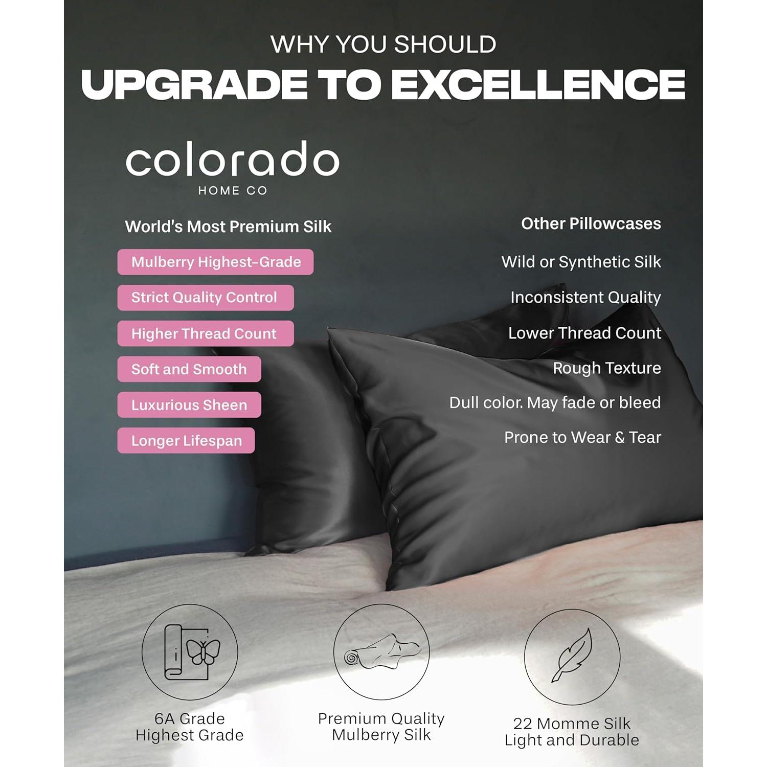 Funda de Almohada de Seda de Morera Colorado Home Queen Azul