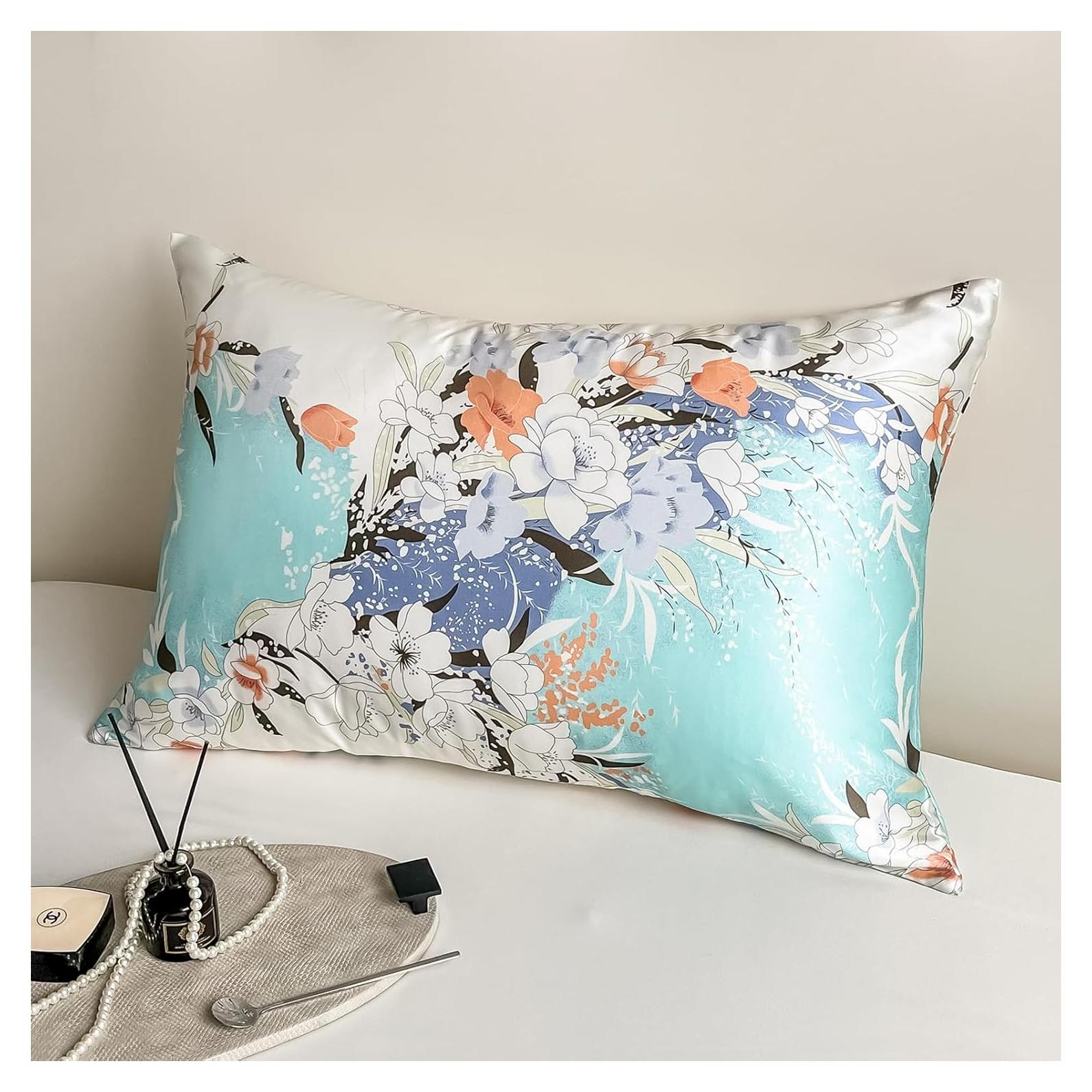 Funda de Almohada de Seda de Morera NYCCTOKE King Floral 51x91 cm