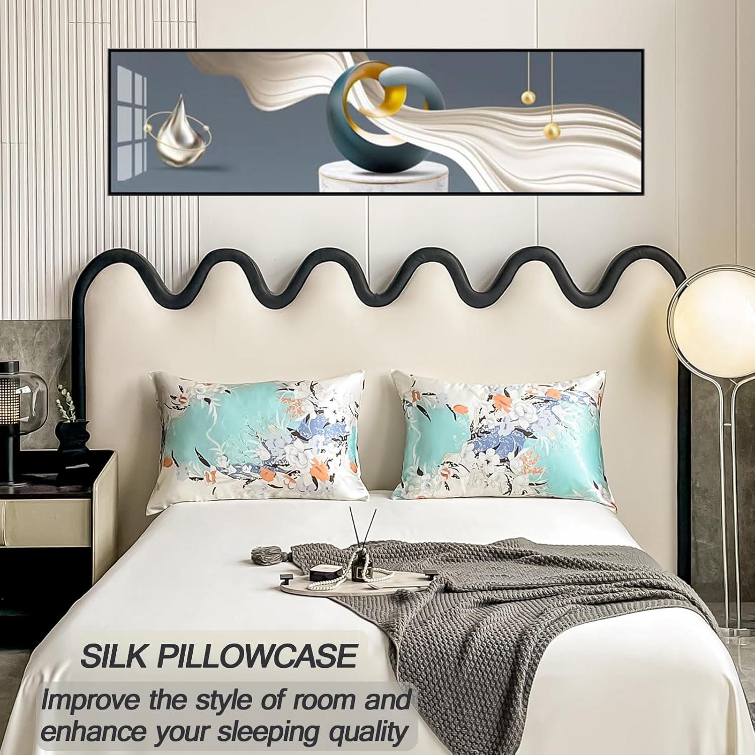 Funda de Almohada de Seda de Morera NYCCTOKE King Floral 51x91 cm