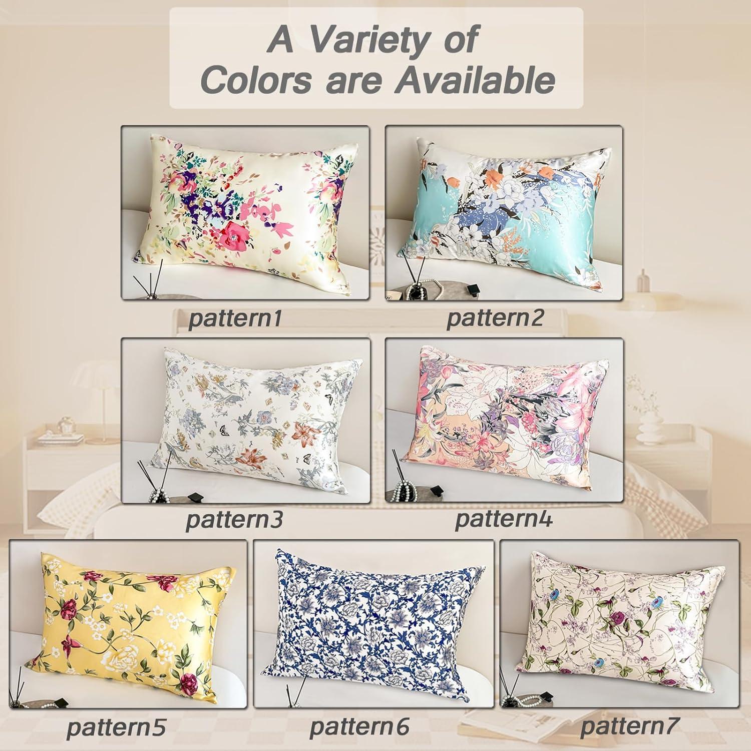 Funda de Almohada de Seda de Morera NYCCTOKE King Floral 51x91 cm