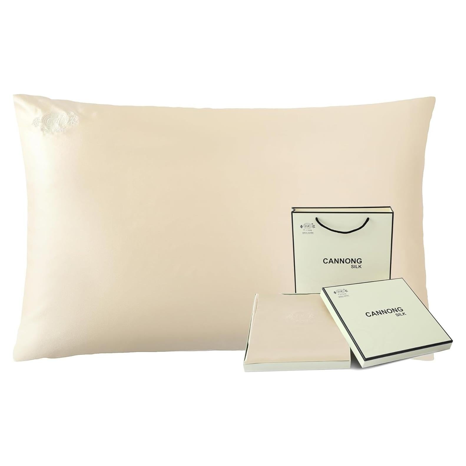 Funda de Almohada de Seda de Morera CANNONG Reina Champán 50.8x76.2cm