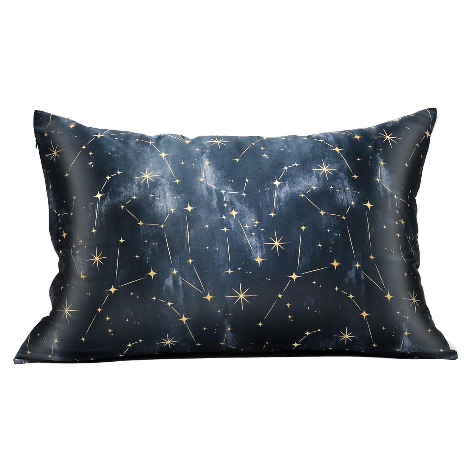 Funda de Almohada de Seda 100% Morera MANSPHIL Queen Galaxia Negra