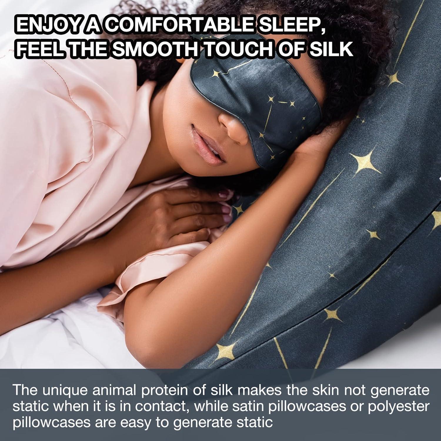 Funda de Almohada de Seda 100% Morera MANSPHIL Queen Galaxia Negra