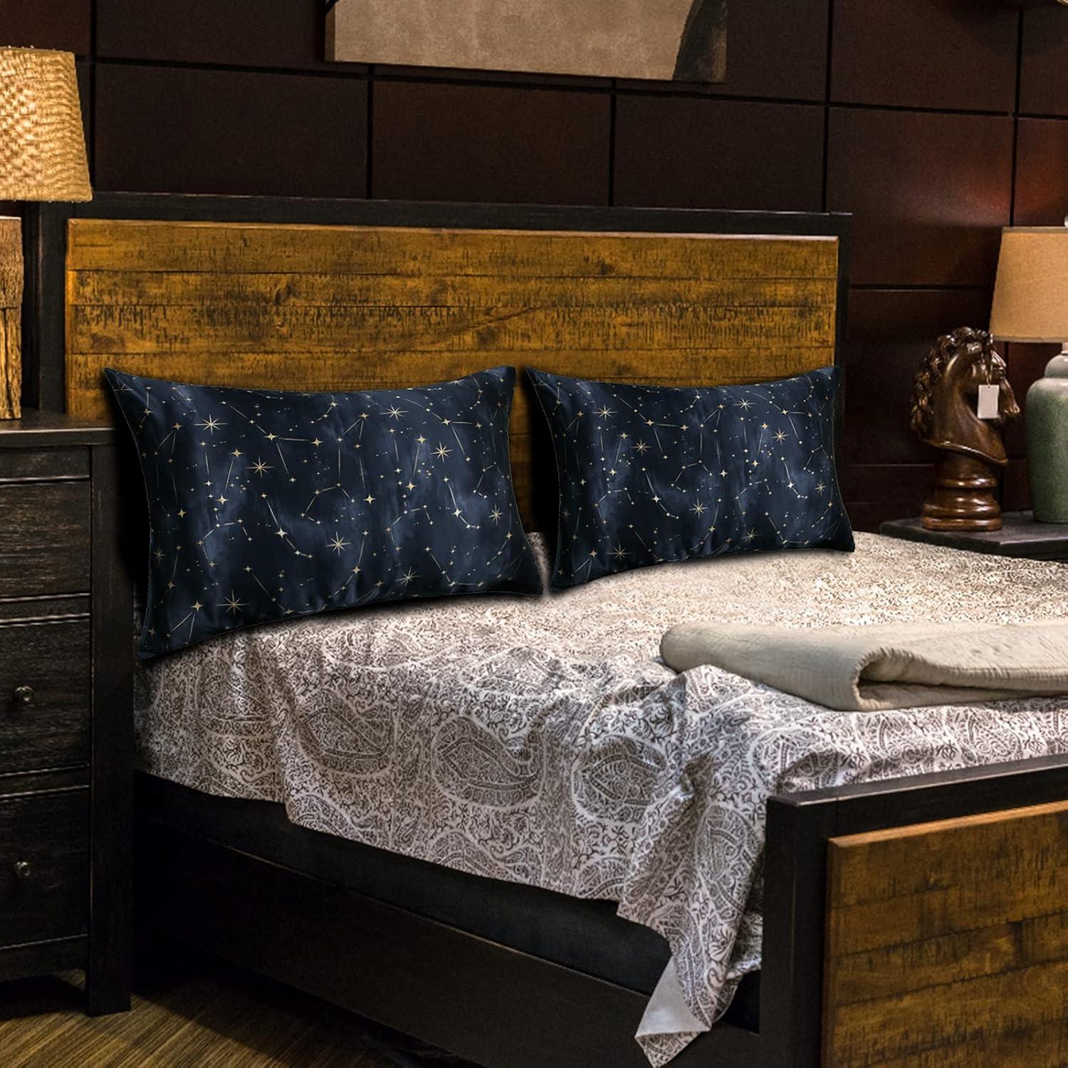 Funda de Almohada de Seda 100% Morera MANSPHIL Queen Galaxia Negra