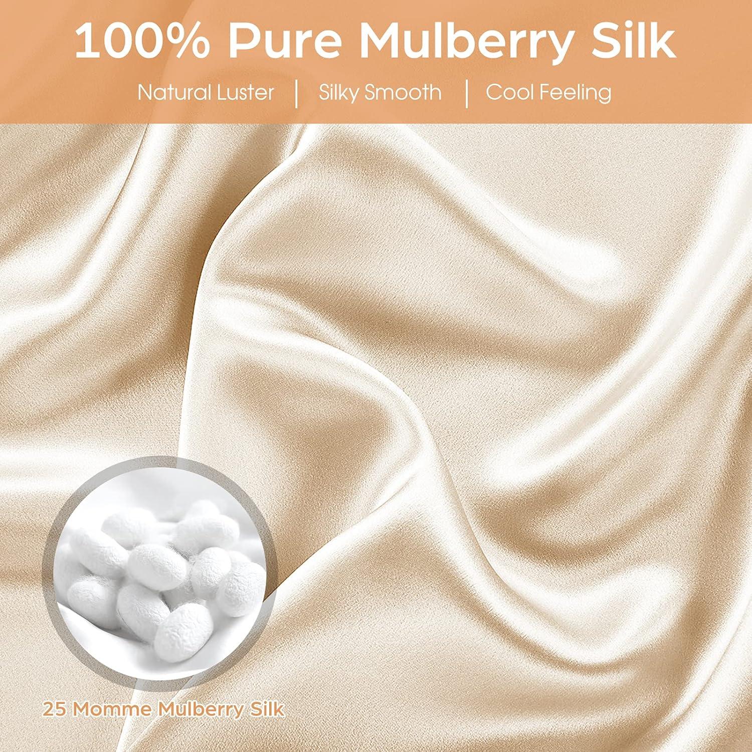 Funda de Almohada de Seda Veaken Reina 100% Morera Beige 50x75cm