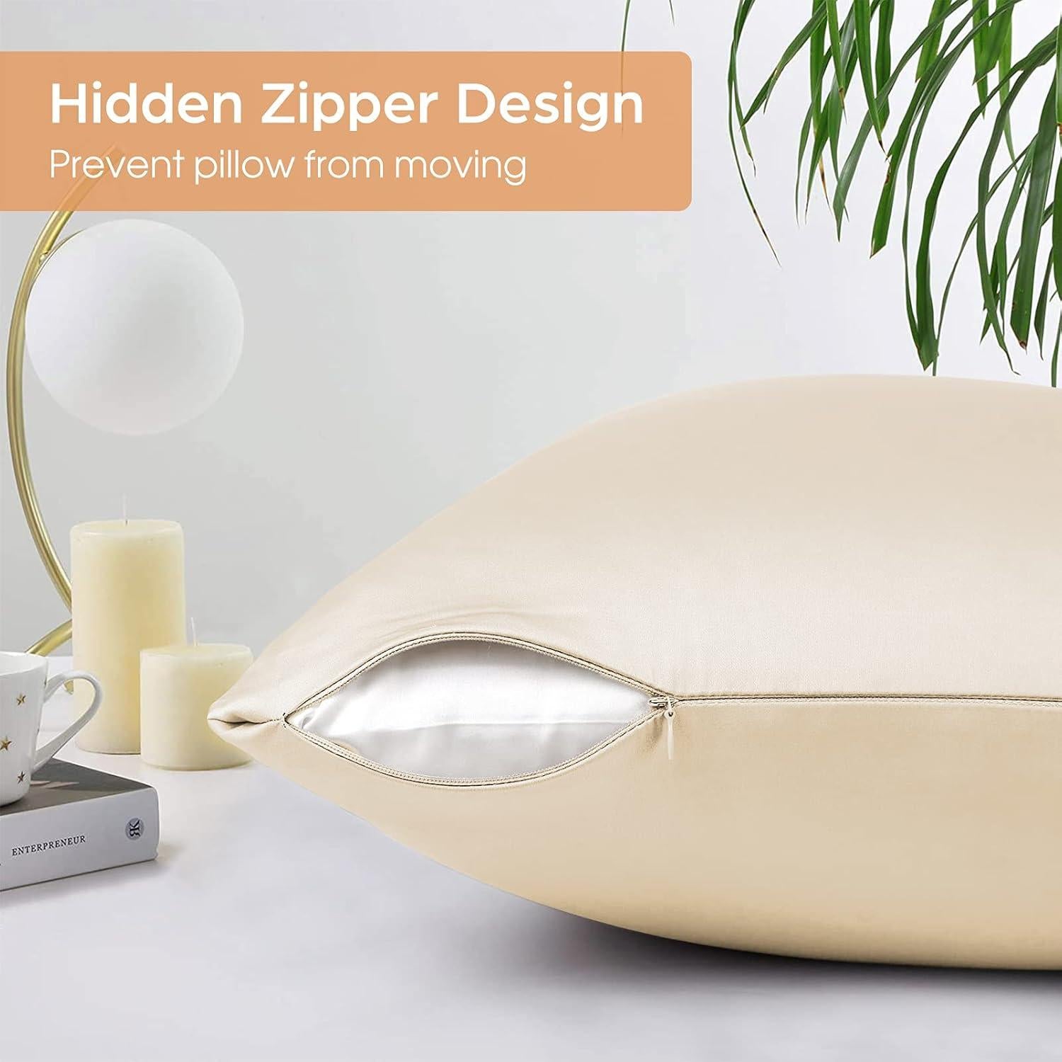 Funda de Almohada de Seda Veaken Reina 100% Morera Beige 50x75cm