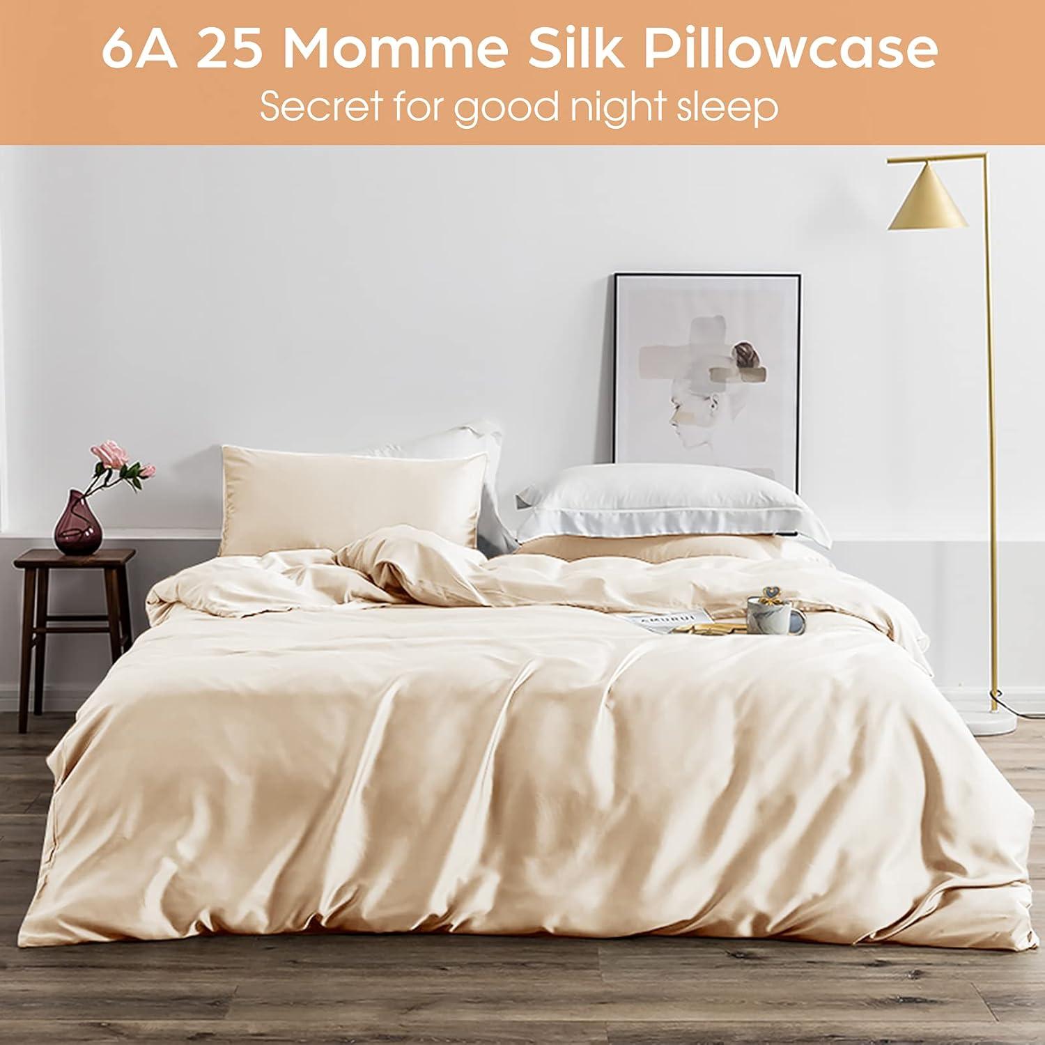 Funda de Almohada de Seda Veaken Reina 100% Morera Beige 50x75cm