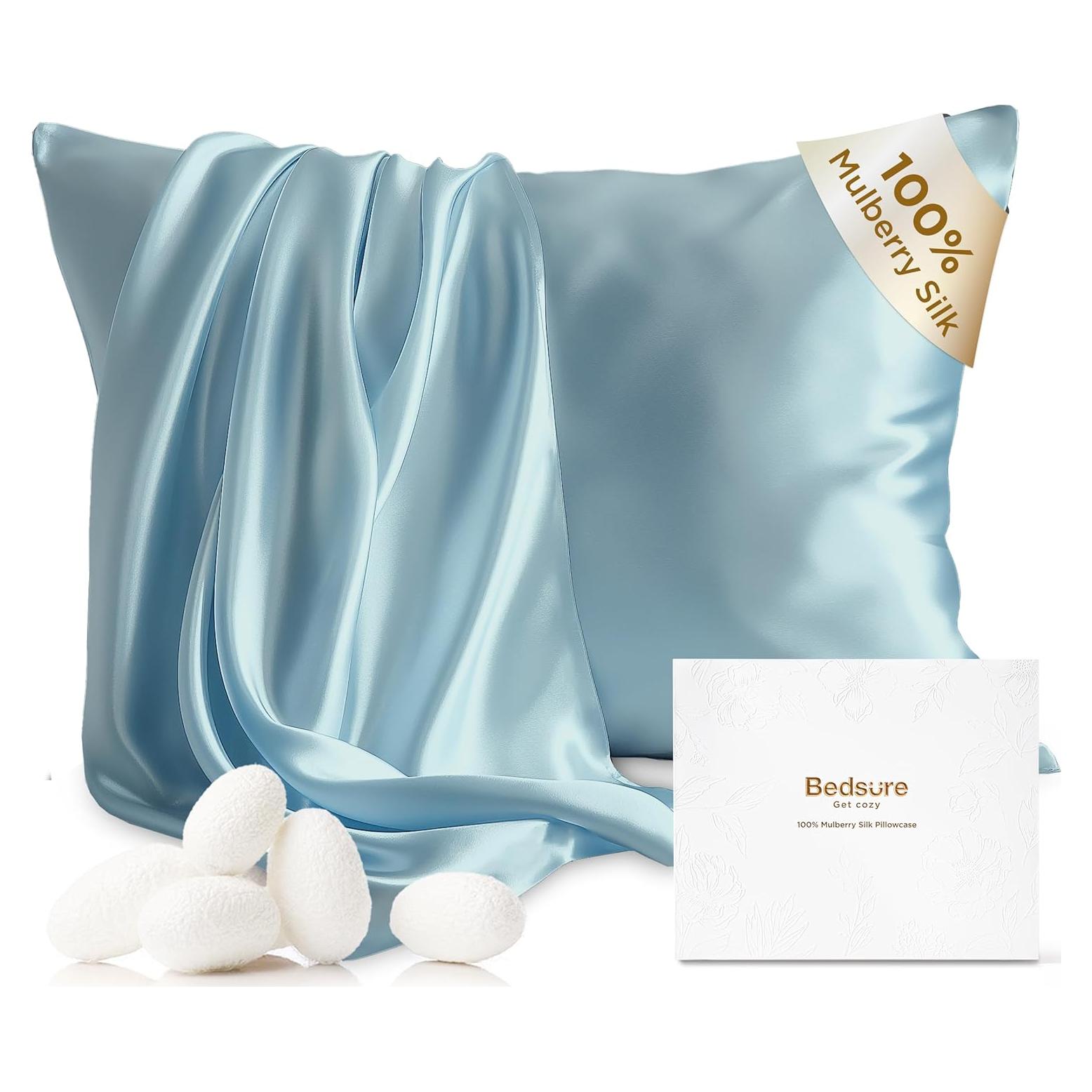 Bedsure 100% Mulberry Silk Pillowcase for Hair and Skin, Canal Blue Silk Pillow Case with Hidden Zipper, Gifts for Girls, Standard Size Single Pack,20x26 Inches