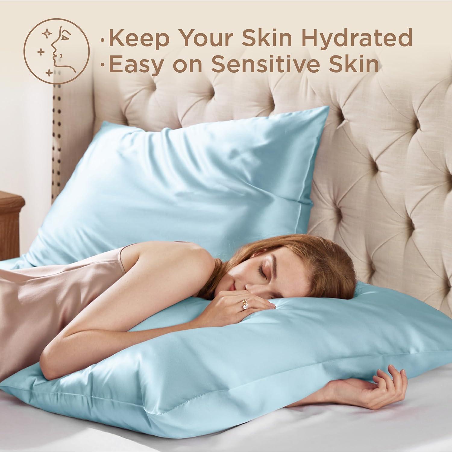 Bedsure 100% Mulberry Silk Pillowcase for Hair and Skin, Canal Blue Silk Pillow Case with Hidden Zipper, Gifts for Girls, Standard Size Single Pack,20x26 Inches