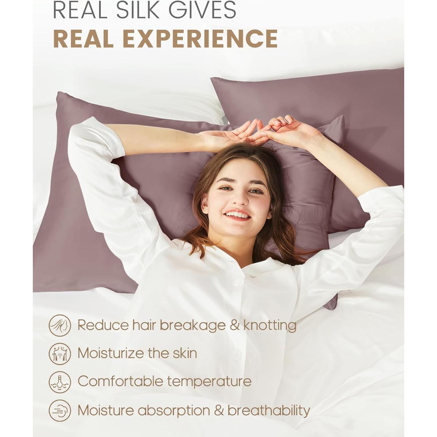 THXSILK Juego de 2 Fundas de Almohada de Seda Morera Reina 76x51cm