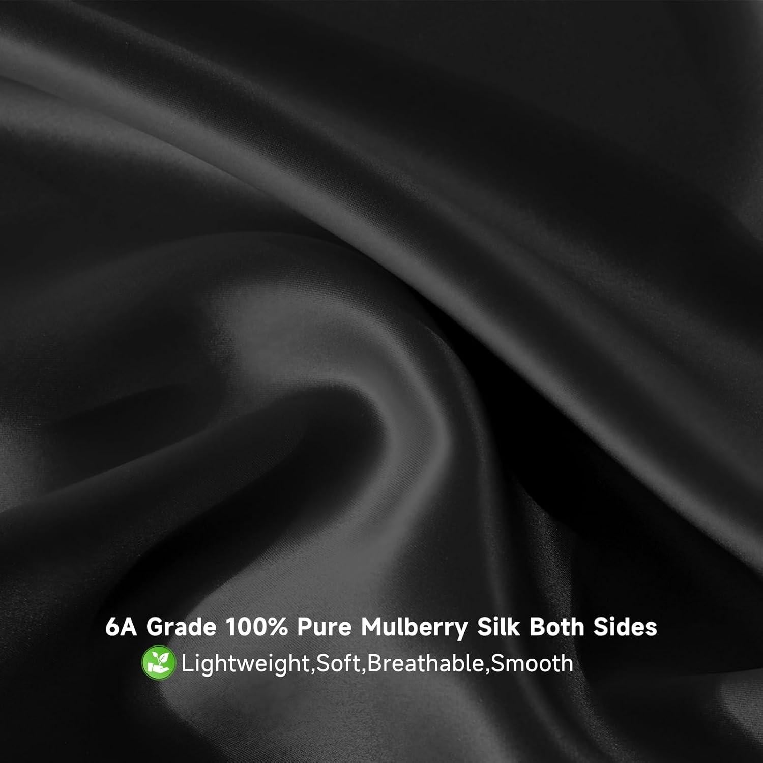 Funda de Almohada de Seda THXSILK 100% Morera Reina Negra