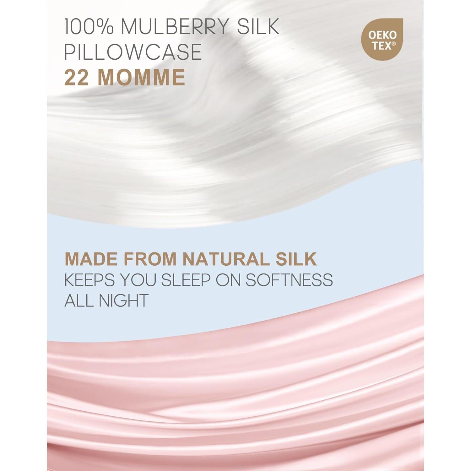 Juego de 2 Fundas de Almohada de Seda THXSILK King Rosa