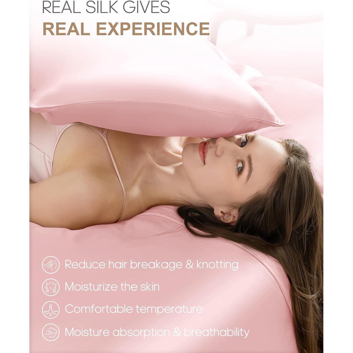 Juego de 2 Fundas de Almohada de Seda THXSILK King Rosa