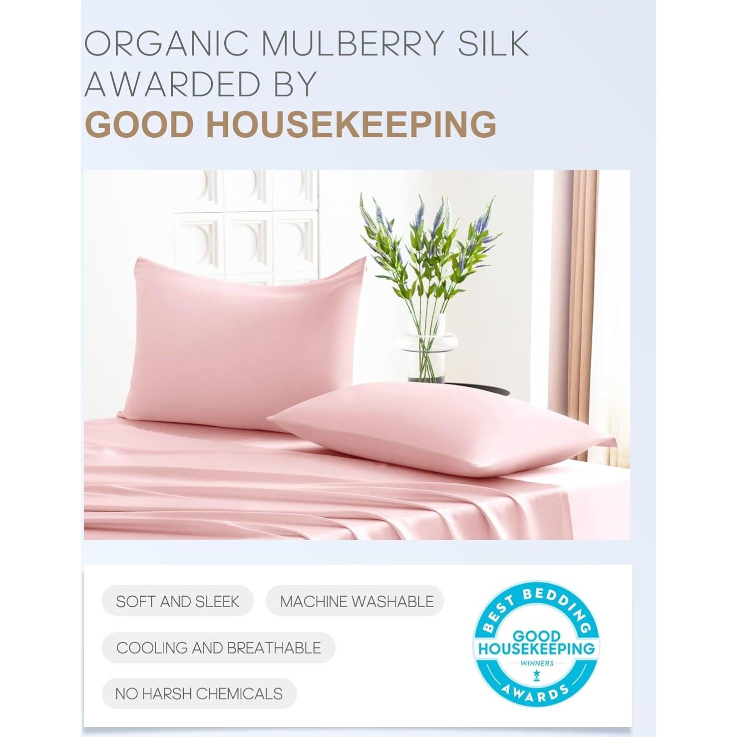 Juego de 2 Fundas de Almohada de Seda THXSILK King Rosa