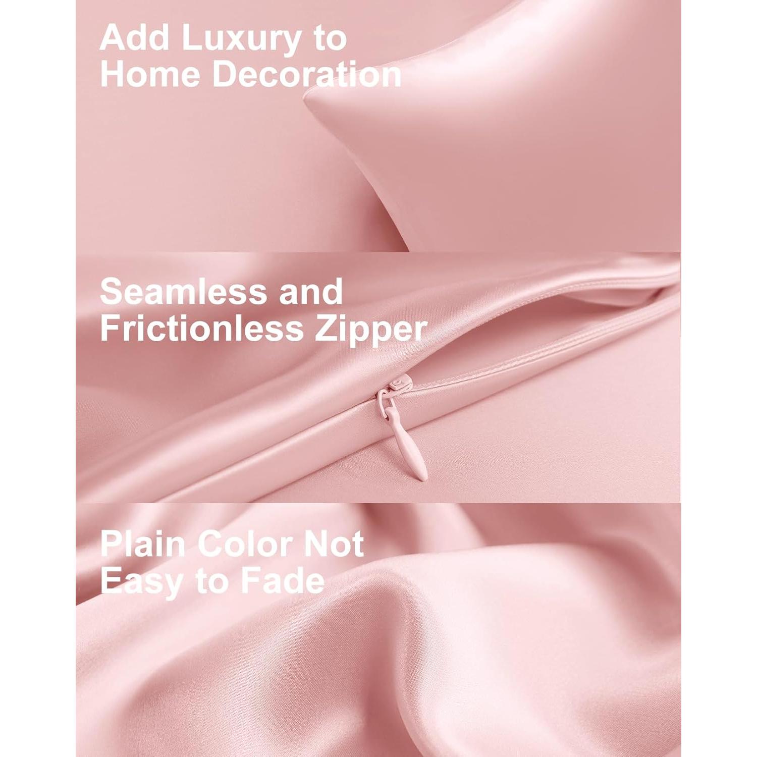 Juego de 2 Fundas de Almohada de Seda THXSILK King Rosa