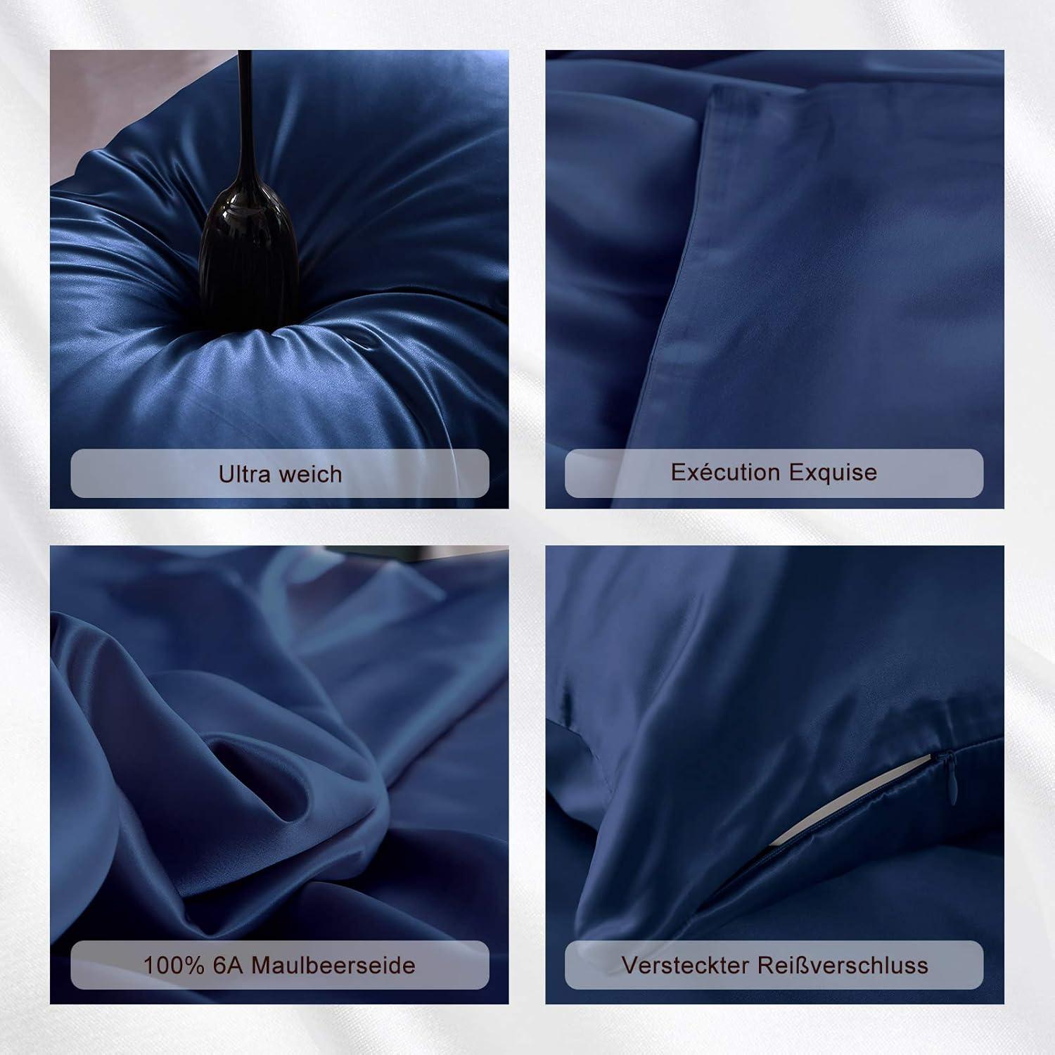 Funda de Almohada de Seda THXSILK Rey California 25 Momme Azul Marino