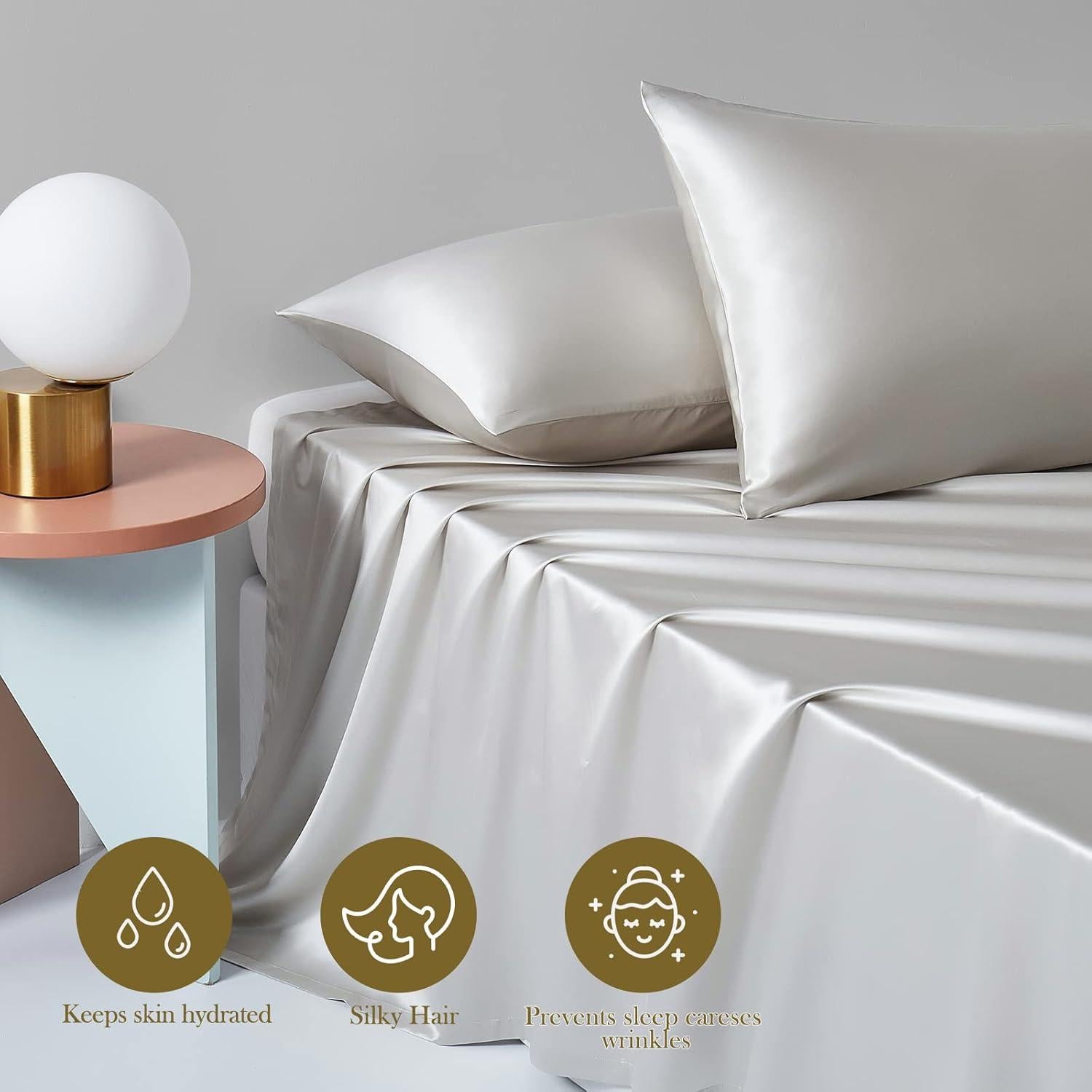 Funda de Almohada de Seda Reina Simple y Opulencia Gris Hierro