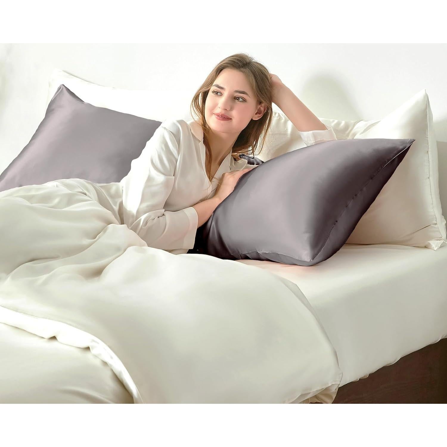 Funda de Almohada de Seda THXSILK 25 Momme Cuerpo 50.8x137.2cm Gris