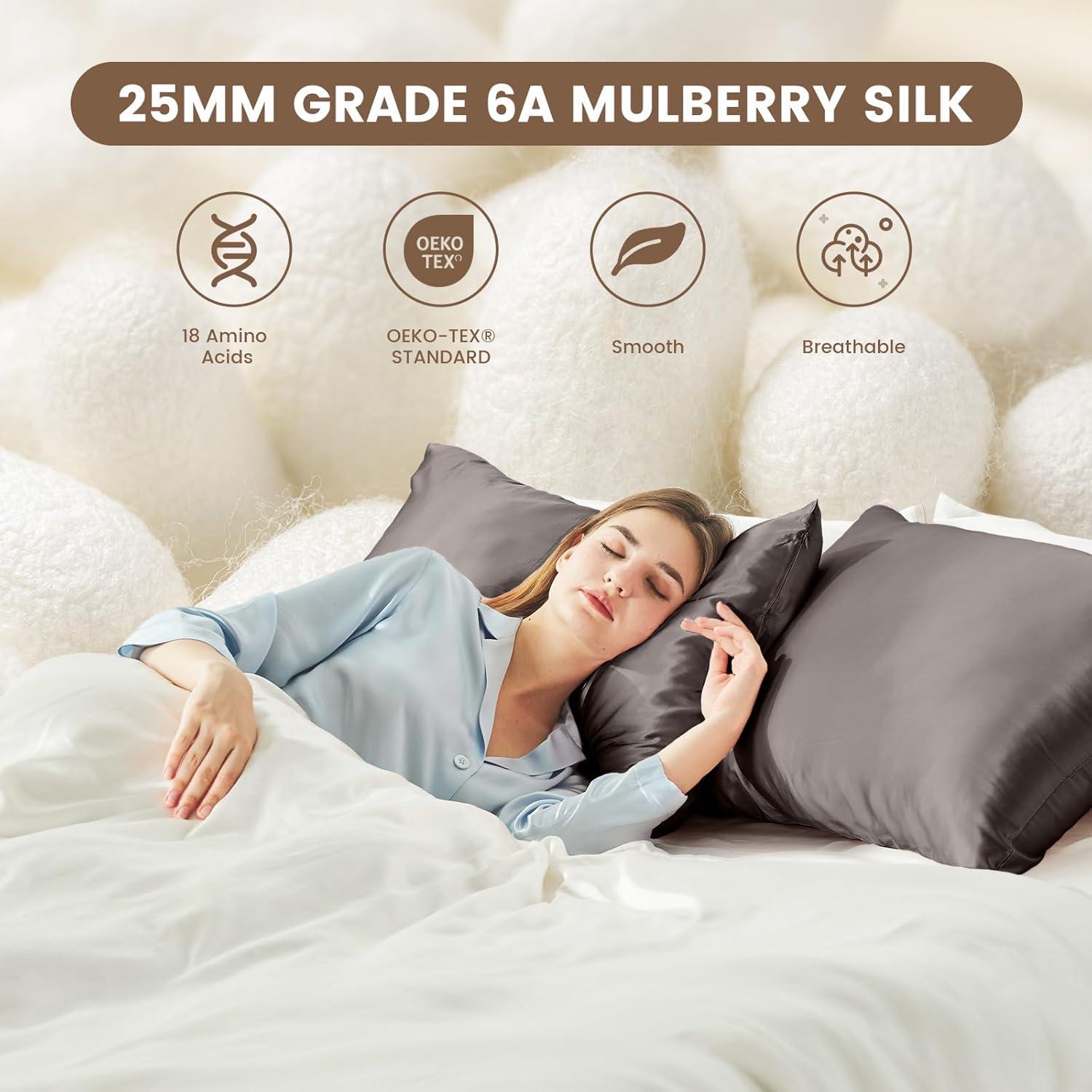 Funda de Almohada de Seda THXSILK 25 Momme Cuerpo 50.8x137.2cm Gris