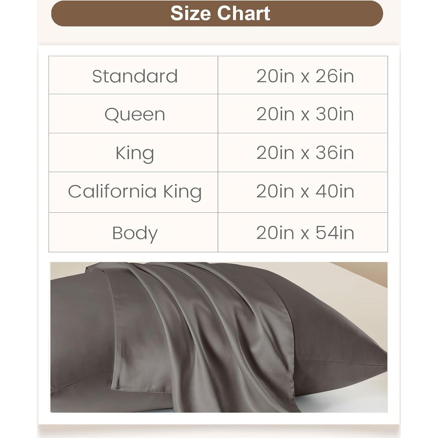 Funda de Almohada de Seda THXSILK 25 Momme Cuerpo 50.8x137.2cm Gris