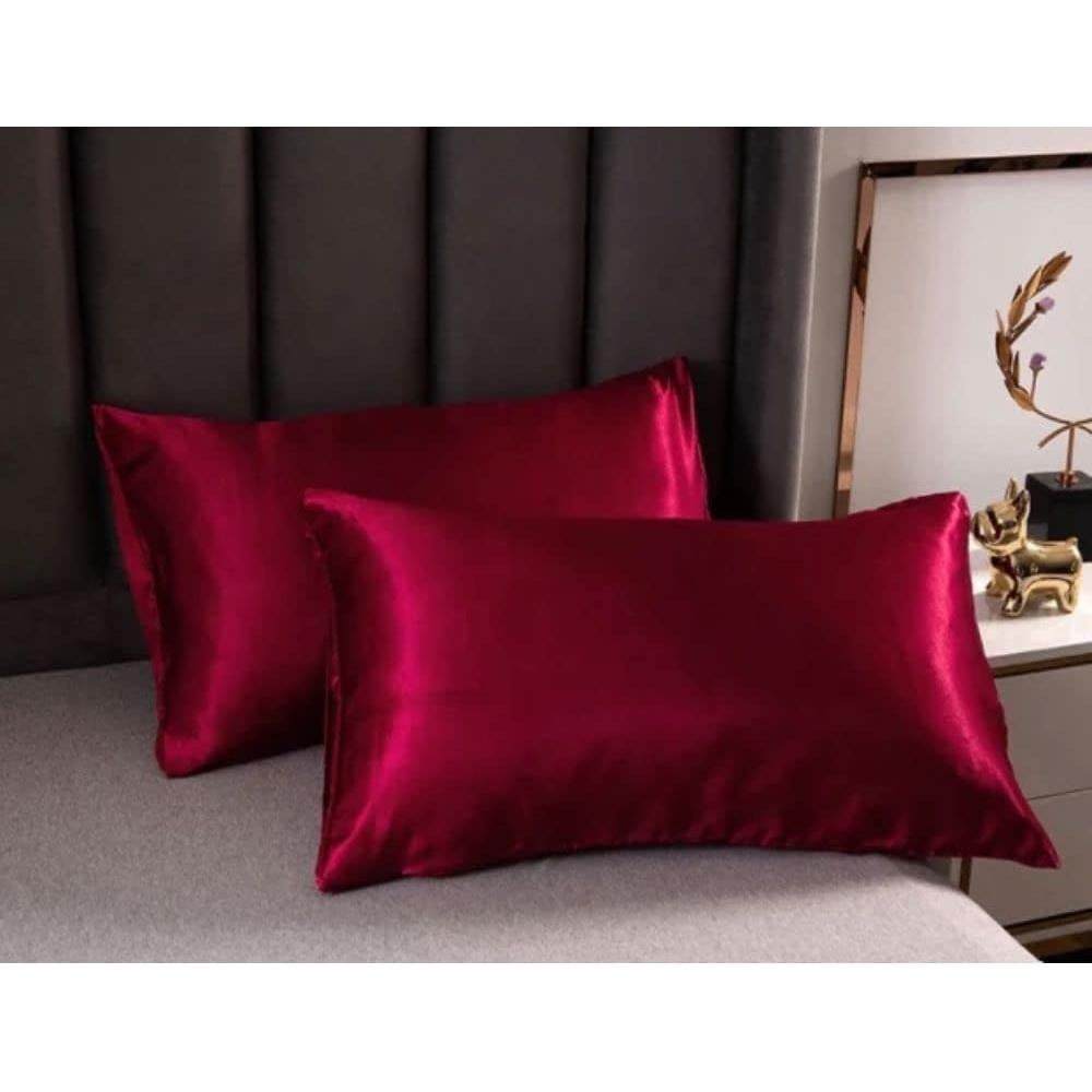 Funda de Almohada de Seda Liquid41 Rey Rojo Vino Suave y Duradera