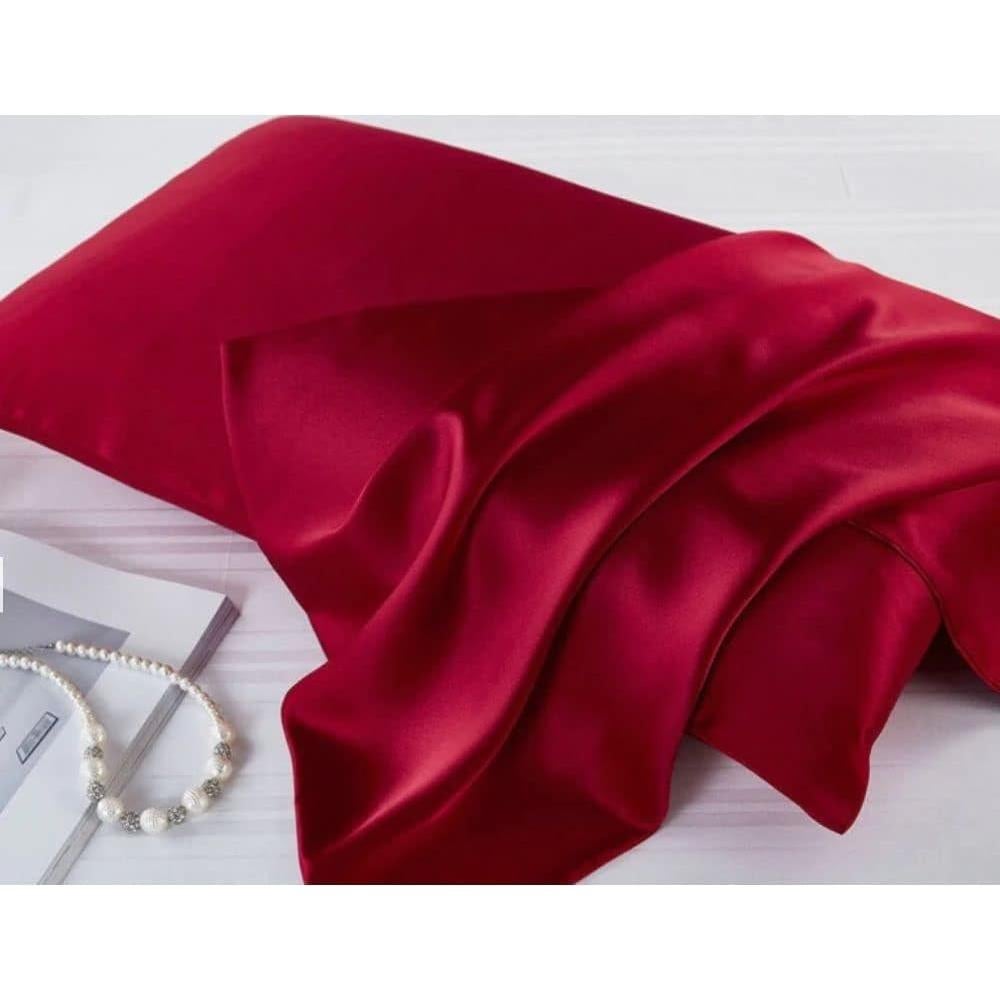 Funda de Almohada de Seda Liquid41 Rey Rojo Vino Suave y Duradera