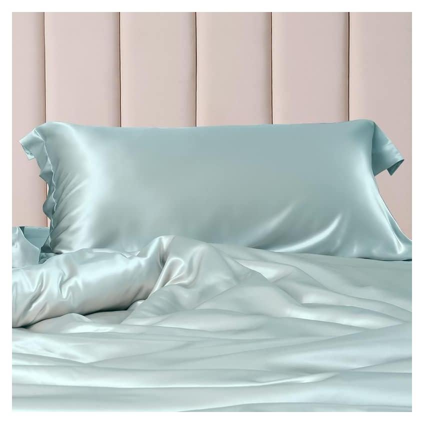 Funda de Almohada de Seda THXSILK Reina 100% Morera Azul Claro