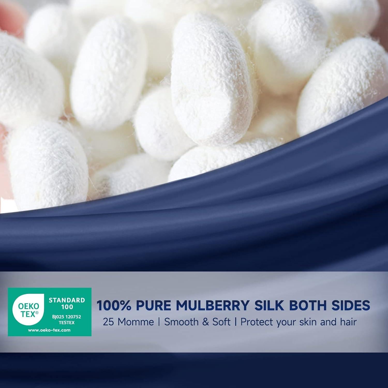 Funda de Almohada de Seda THXSILK King 25 Momme Azul Marino