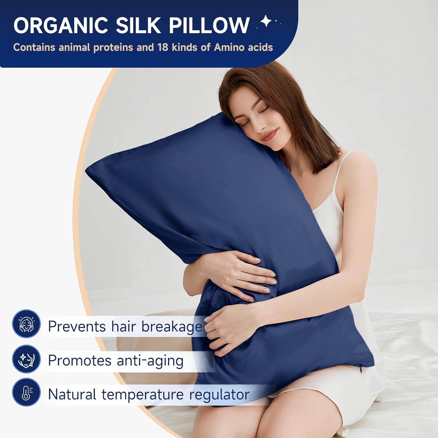 Funda de Almohada de Seda THXSILK King 25 Momme Azul Marino