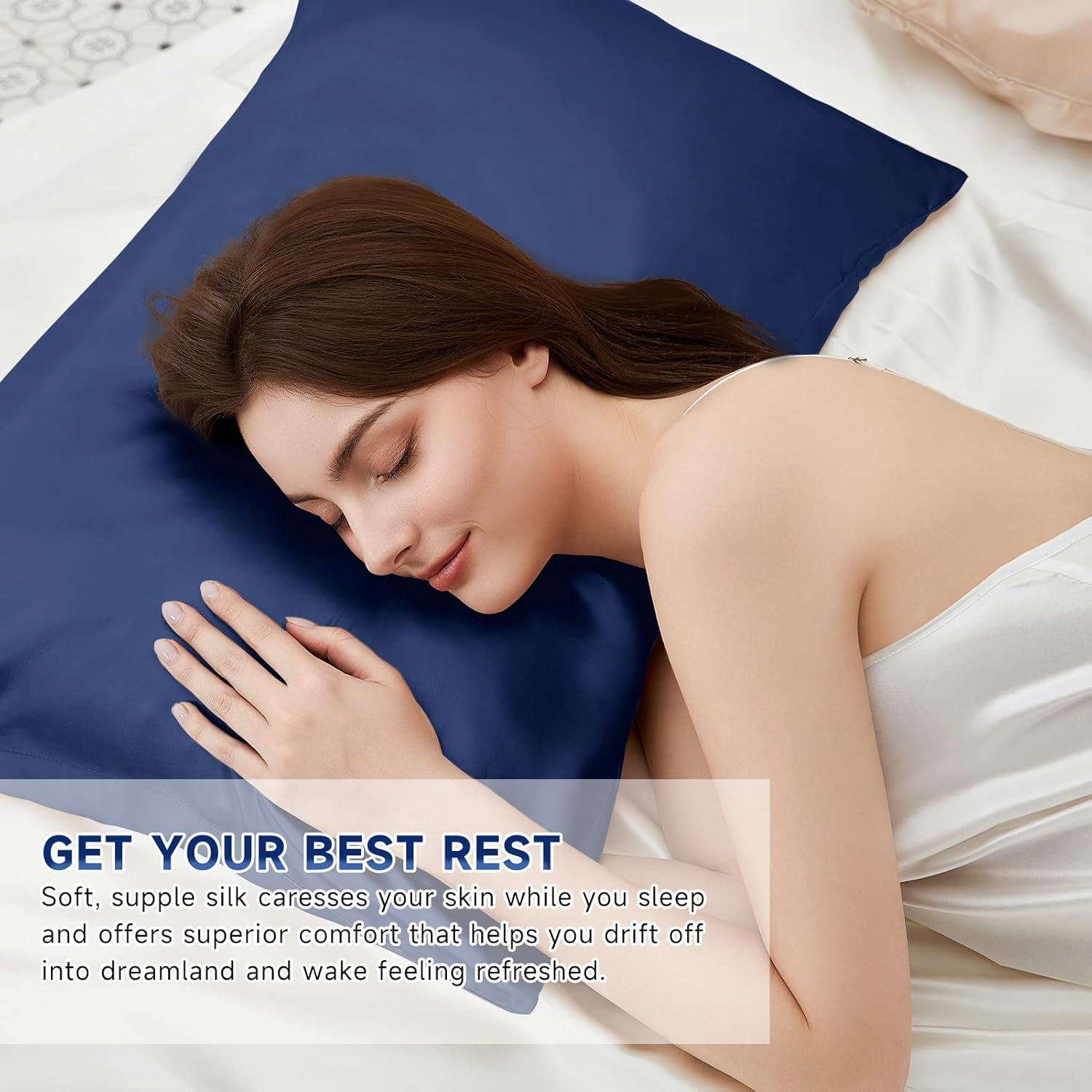 Funda de Almohada de Seda THXSILK King 25 Momme Azul Marino