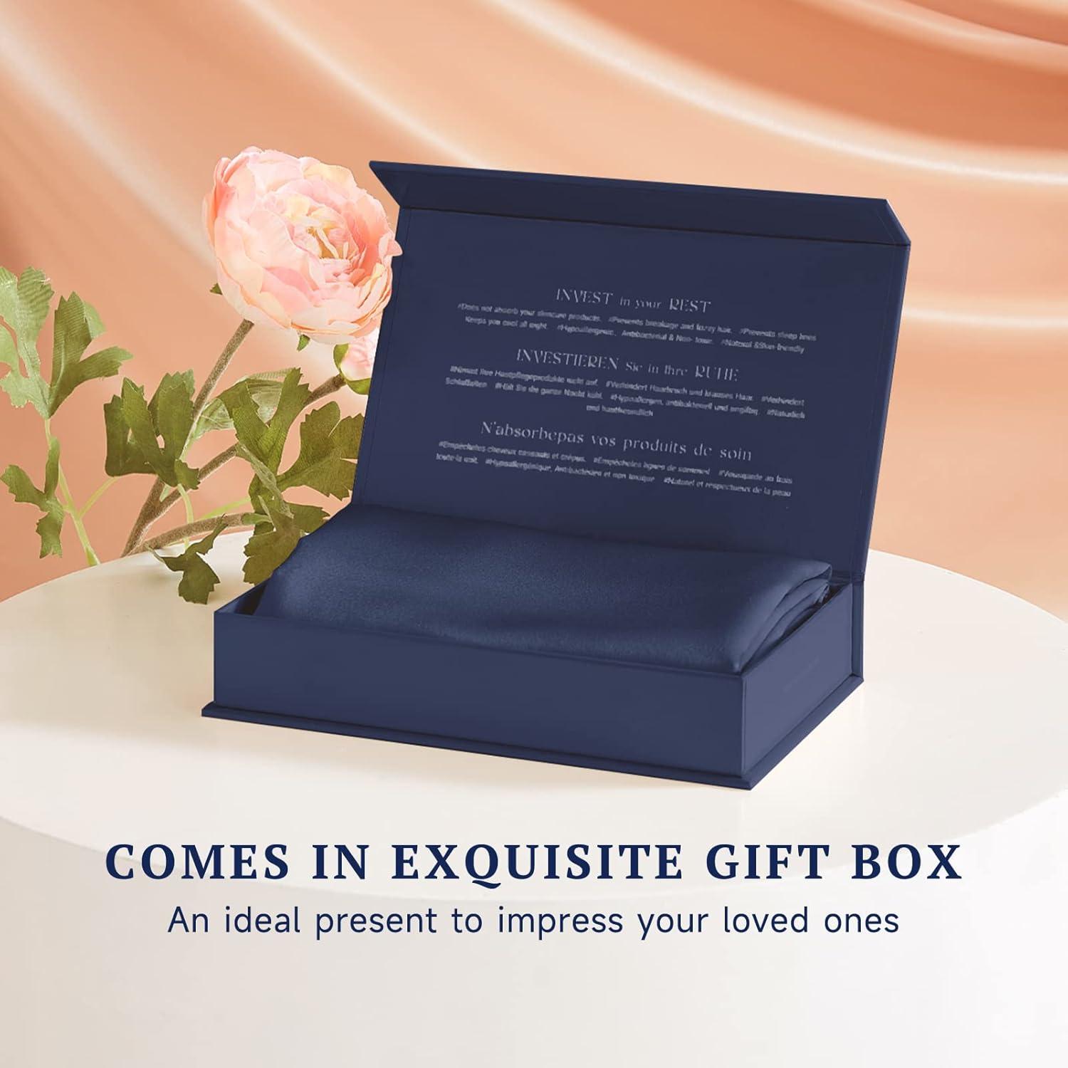 Funda de Almohada de Seda THXSILK King 25 Momme Azul Marino