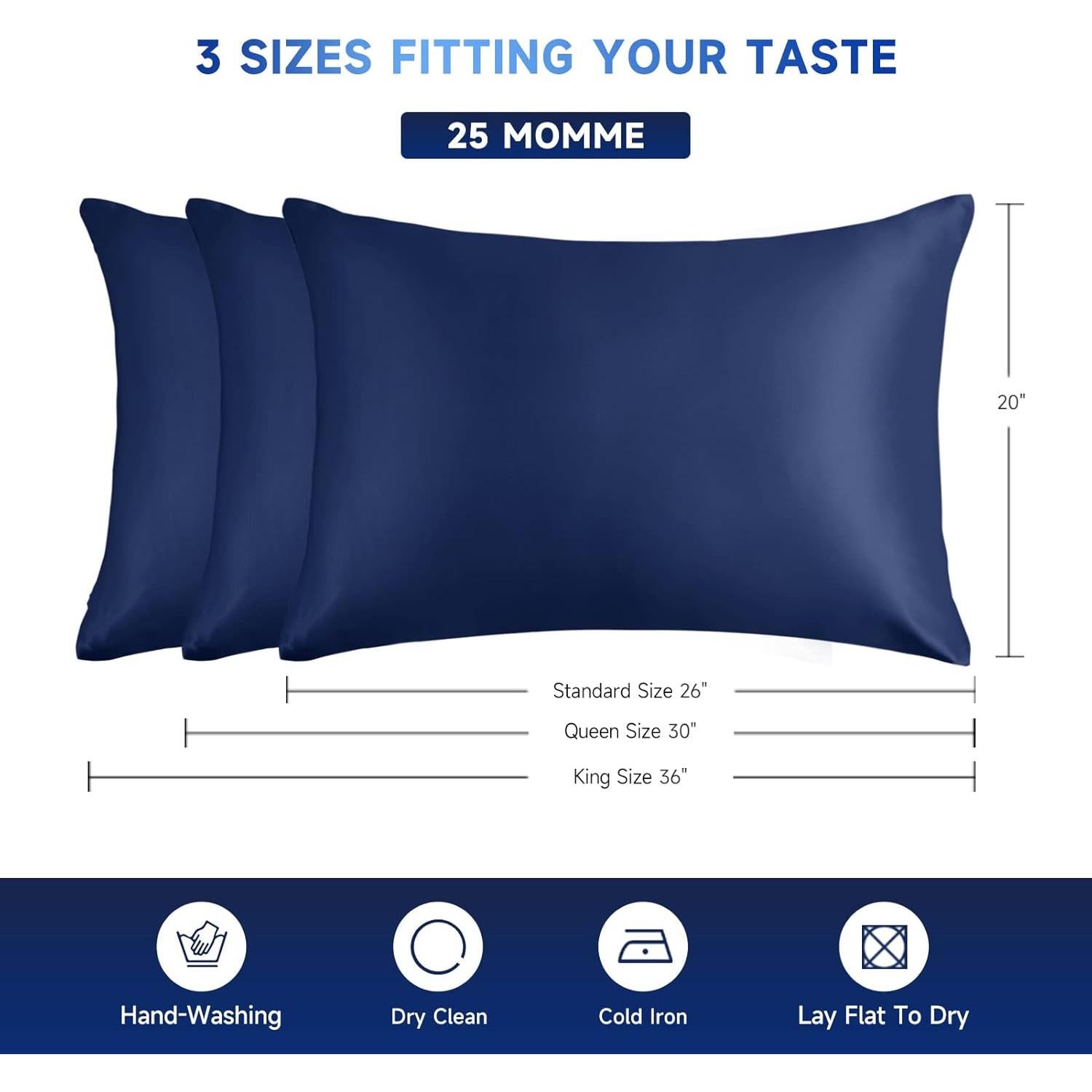 Funda de Almohada de Seda THXSILK King 25 Momme Azul Marino