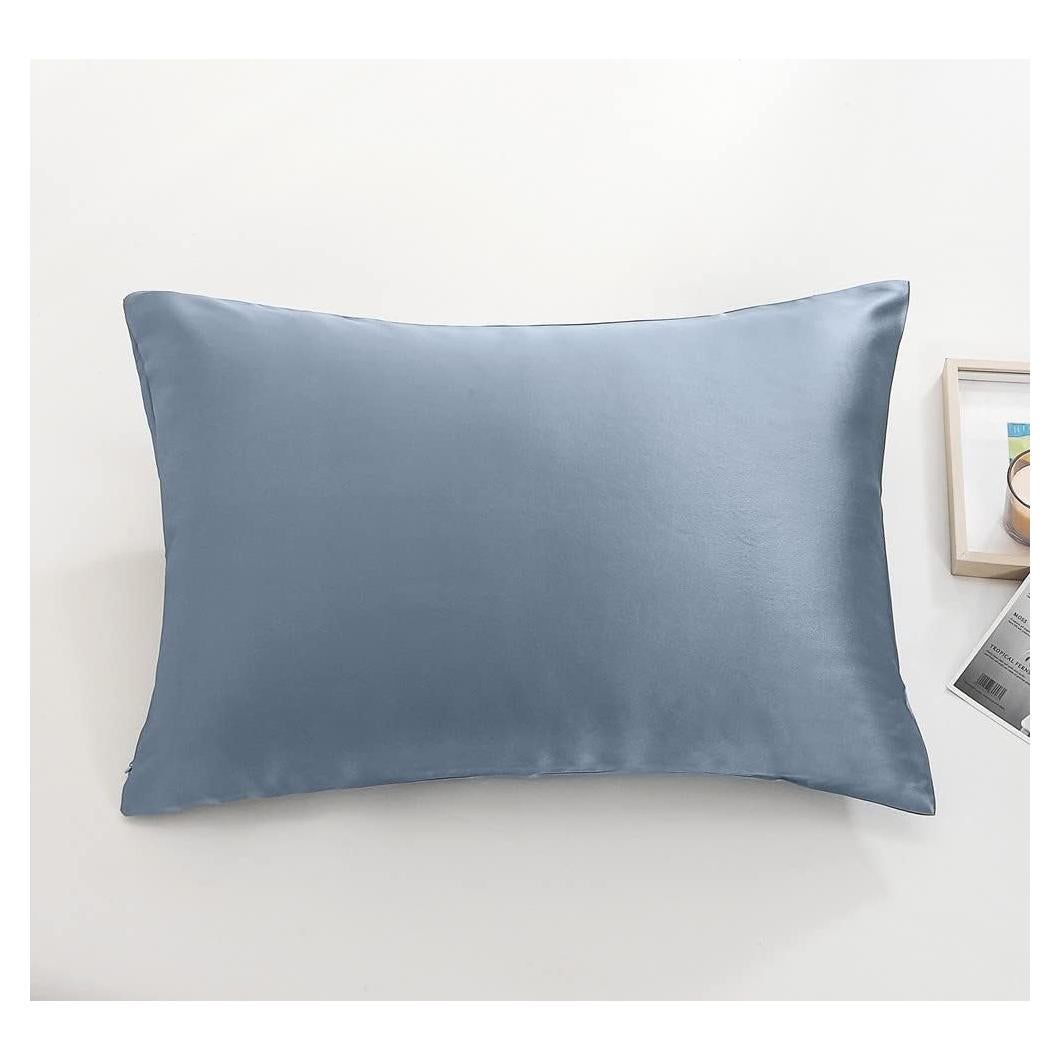 Funda de Almohada de Seda de Morera Tim & Tina Estándar 22 Momme Azul Humo