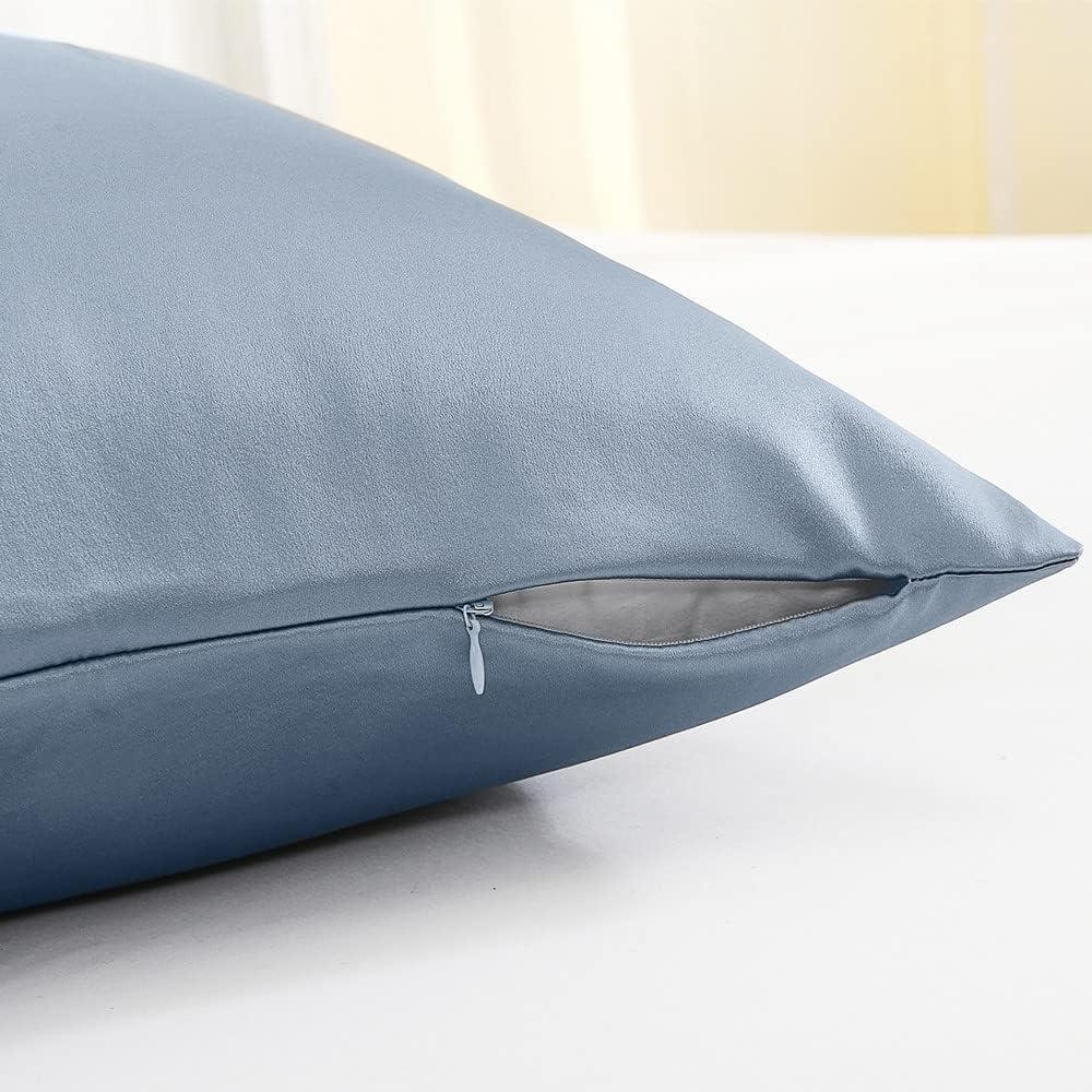 Funda de Almohada de Seda de Morera Tim & Tina Estándar 22 Momme Azul Humo