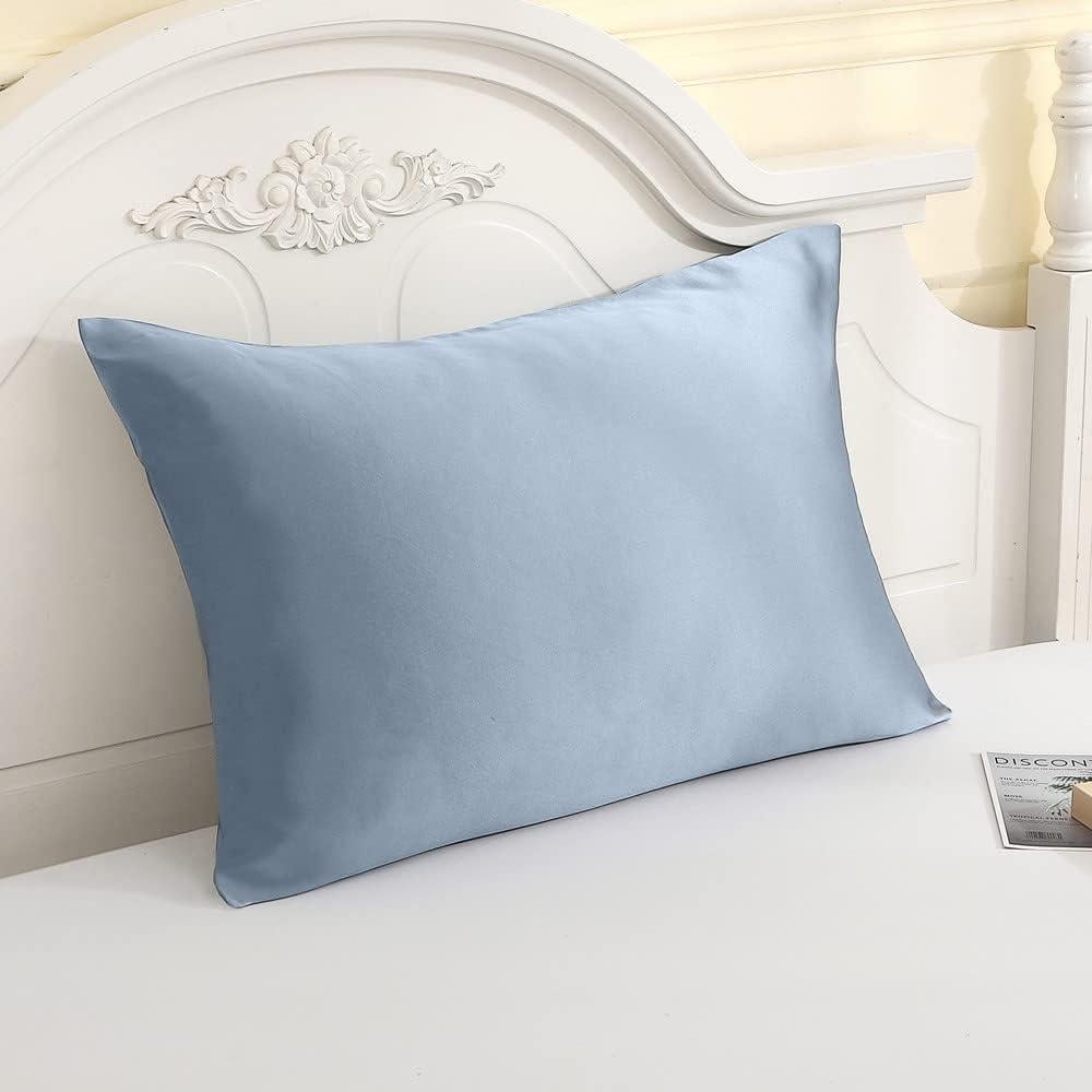 Funda de Almohada de Seda de Morera Tim & Tina Estándar 22 Momme Azul Humo