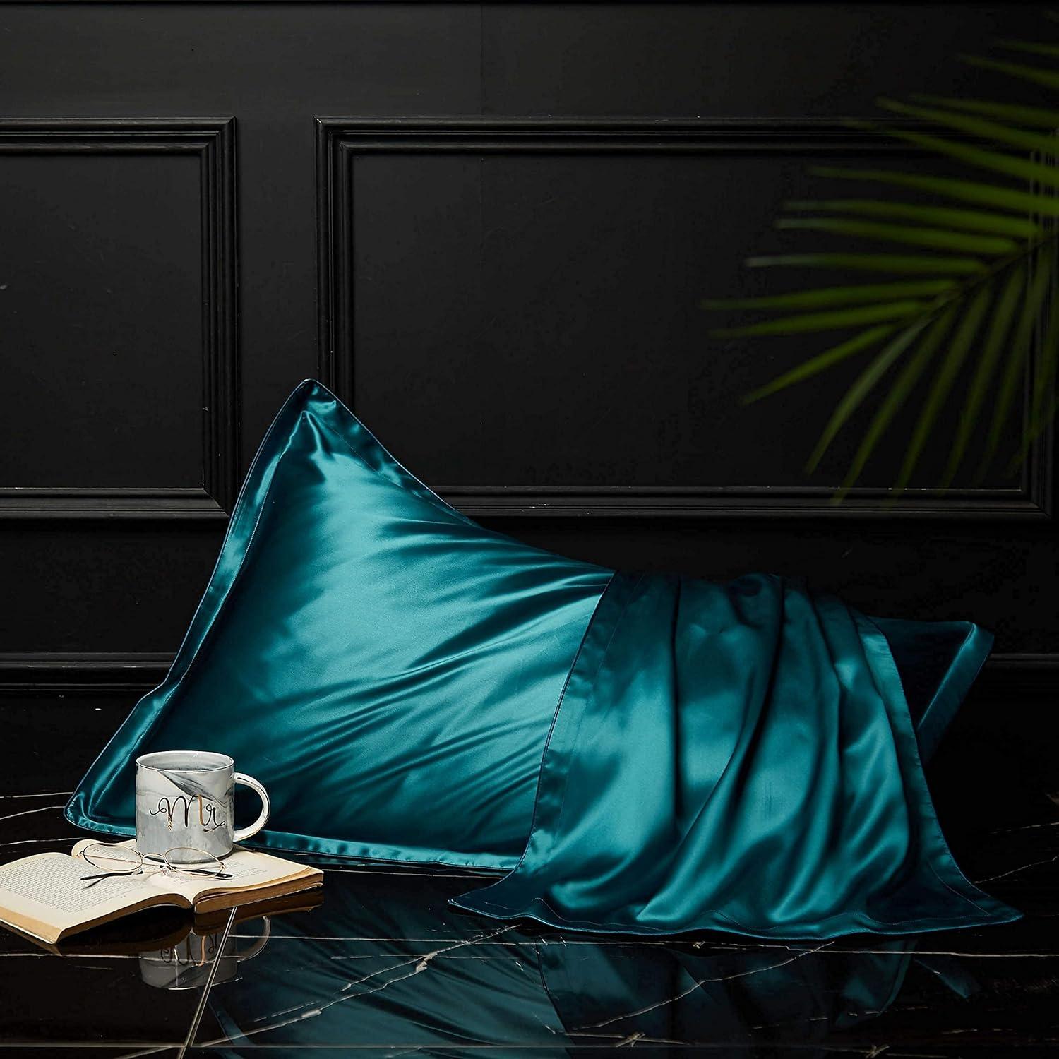 Funda de Almohada de Seda DISANGNI Reina 50x75cm Verde Azulado