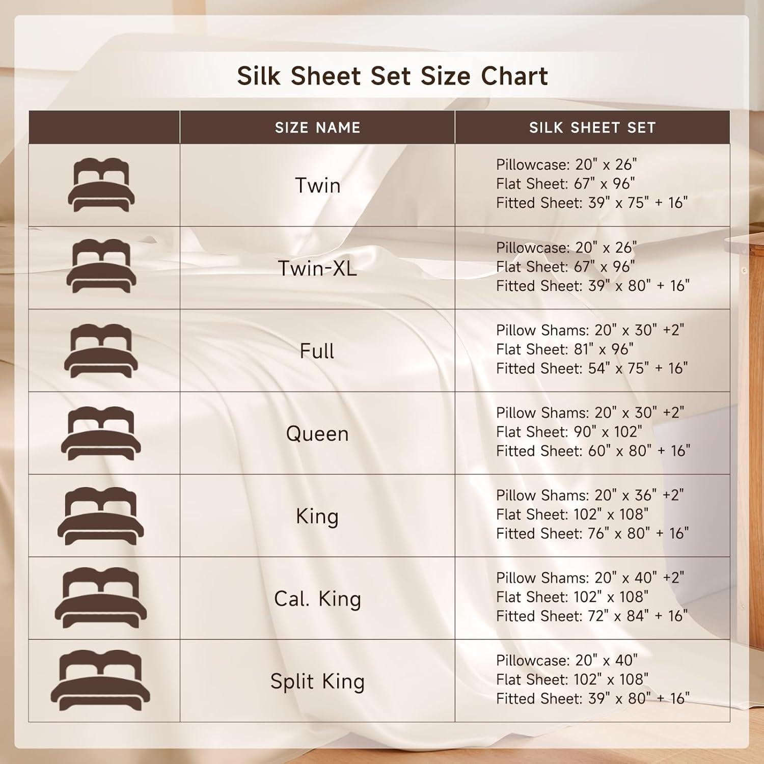 Juego de Sábanas de Seda THXSILK Reina 4 Piezas Champagne