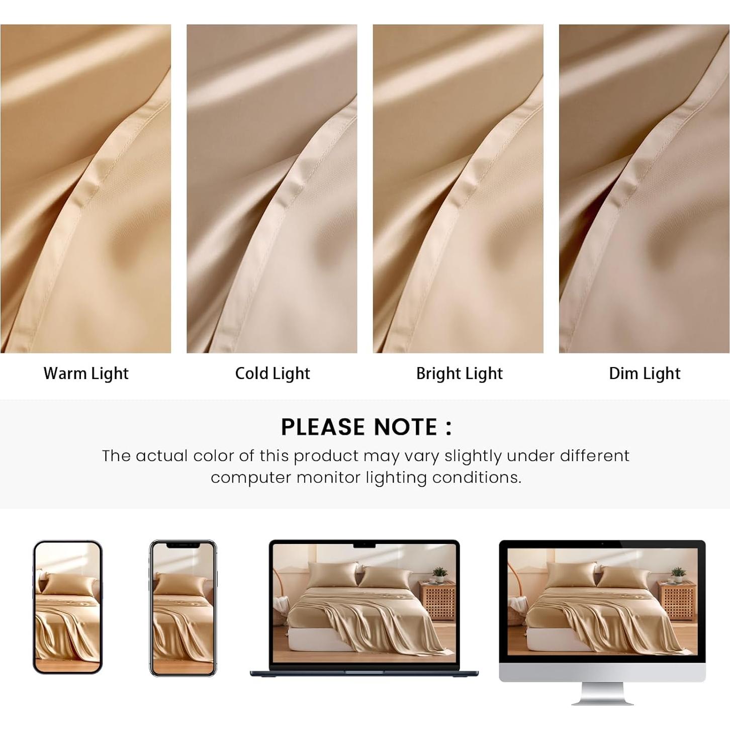 Juego de Sábanas de Seda THXSILK Reina 4 Piezas Champagne