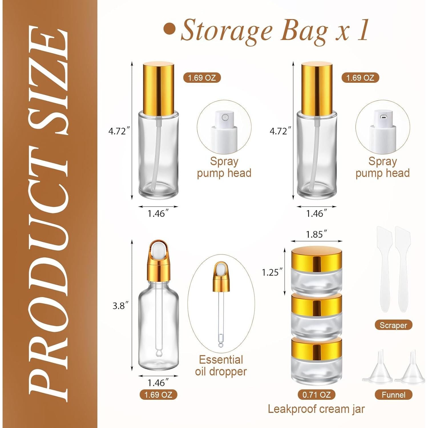 Set de Botellas de Viaje de Vidrio Qiyaz 11 Pcs con Estuche