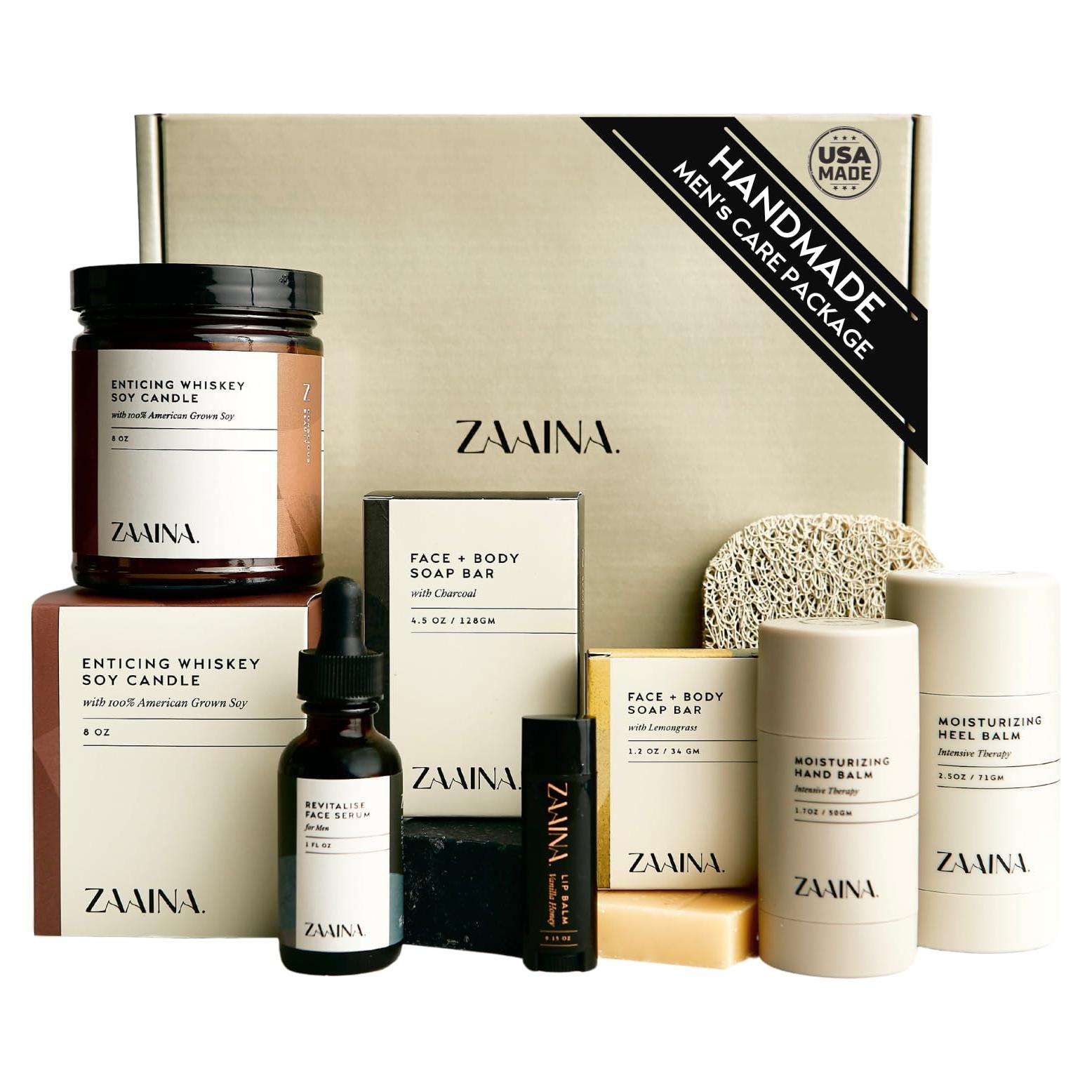 Kit de Cuidado Personal para Hombres ZAAINA con Vela de Whisky