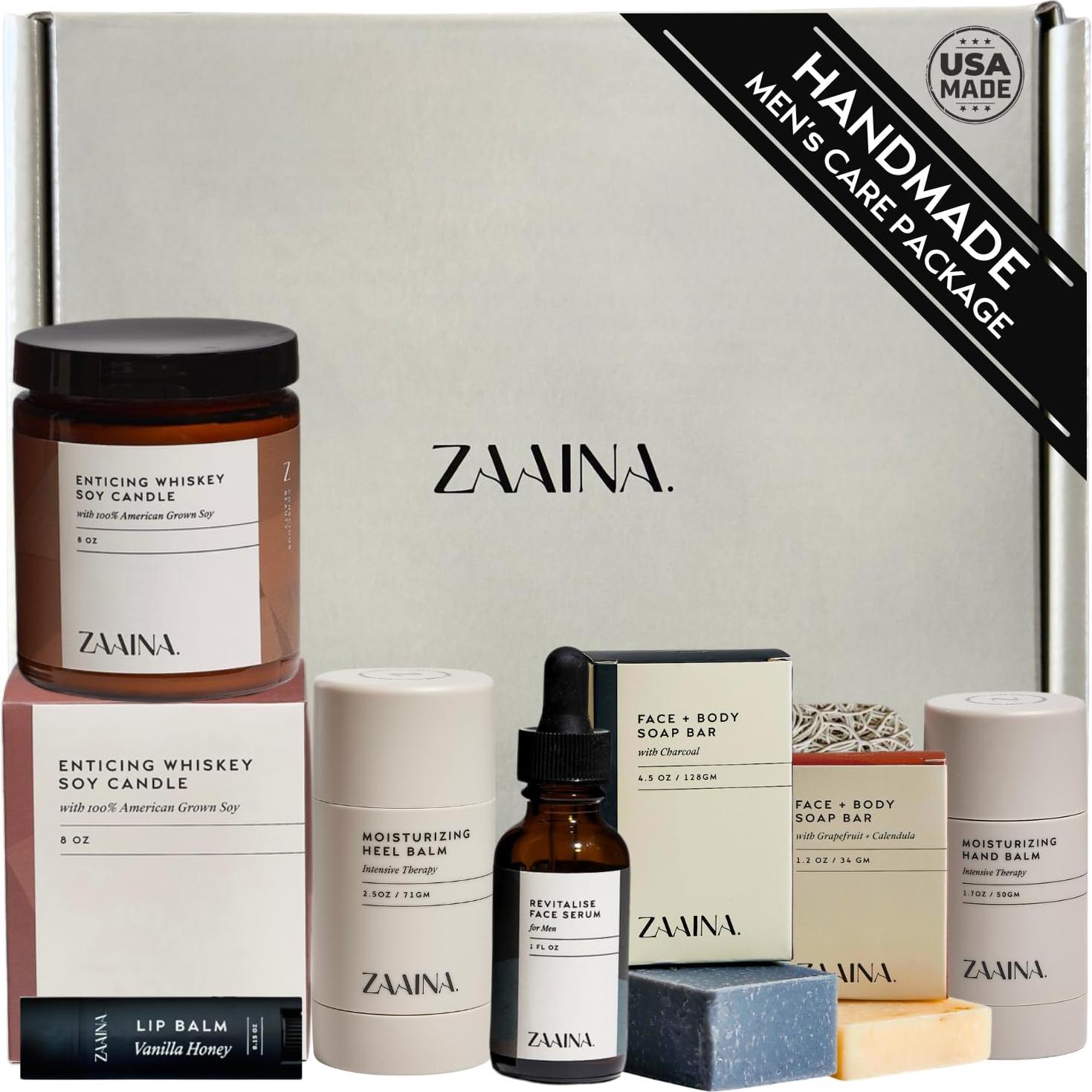 Kit de Cuidado Personal para Hombres ZAAINA con Vela de Whisky