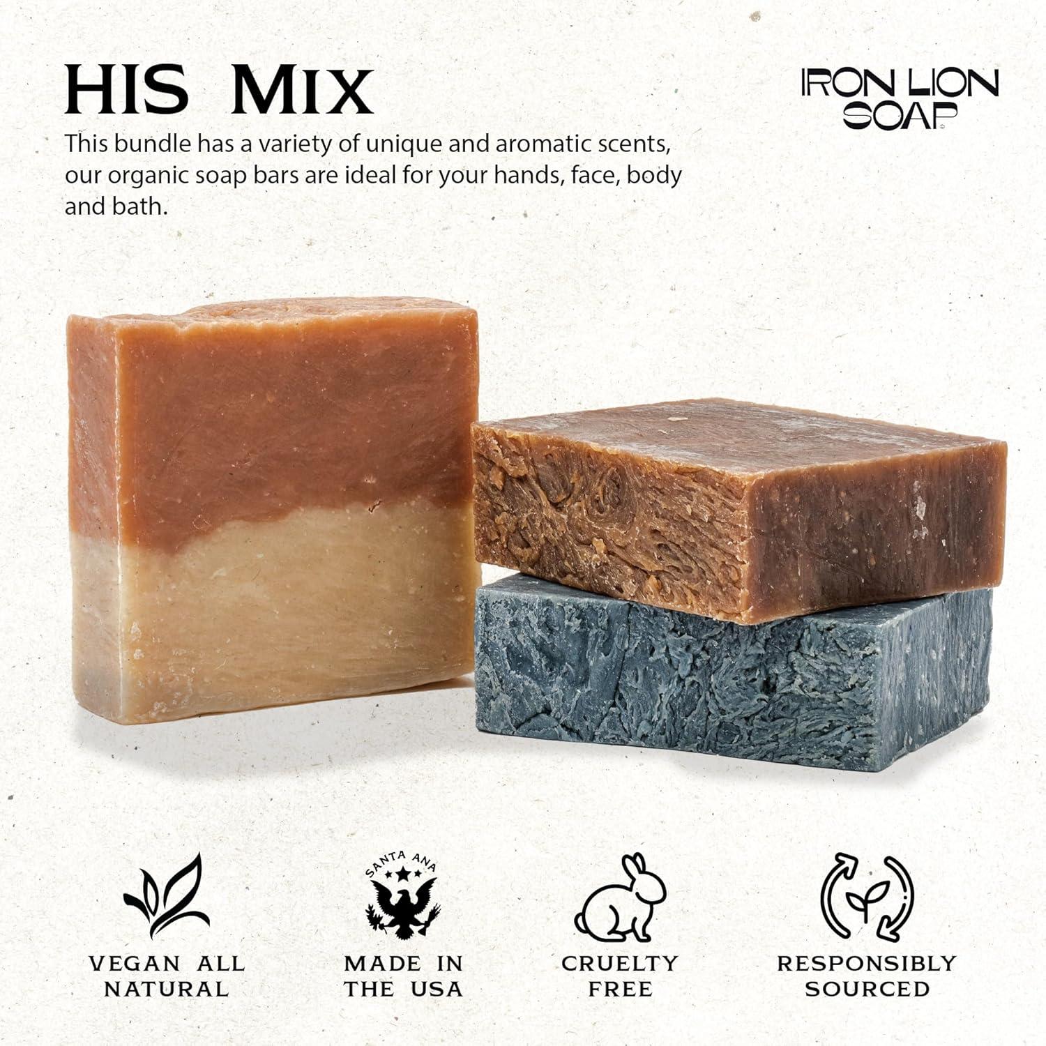 Jabón Natural Iron Lion - Paquete 3 Mezcla HIS para Hombre