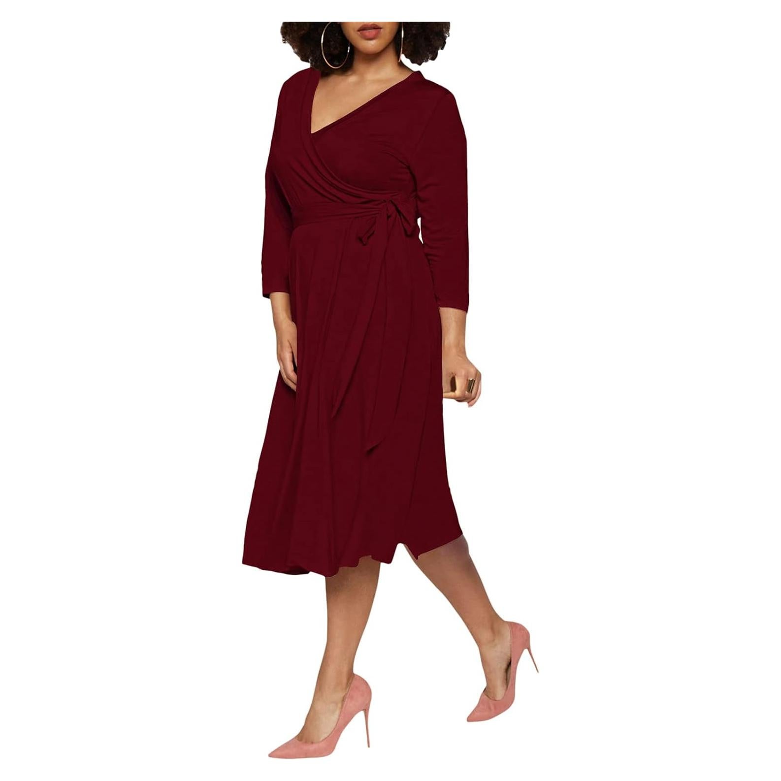 Vestido Casual Floral Talla Grande Pink Queen Rojo Vino