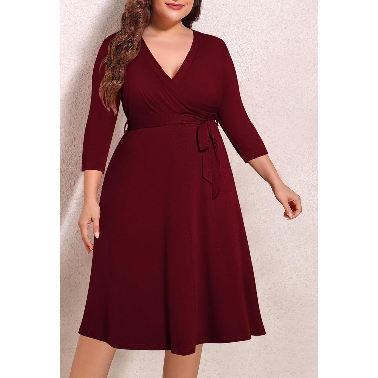 Vestido Casual Floral Talla Grande Pink Queen Rojo Vino