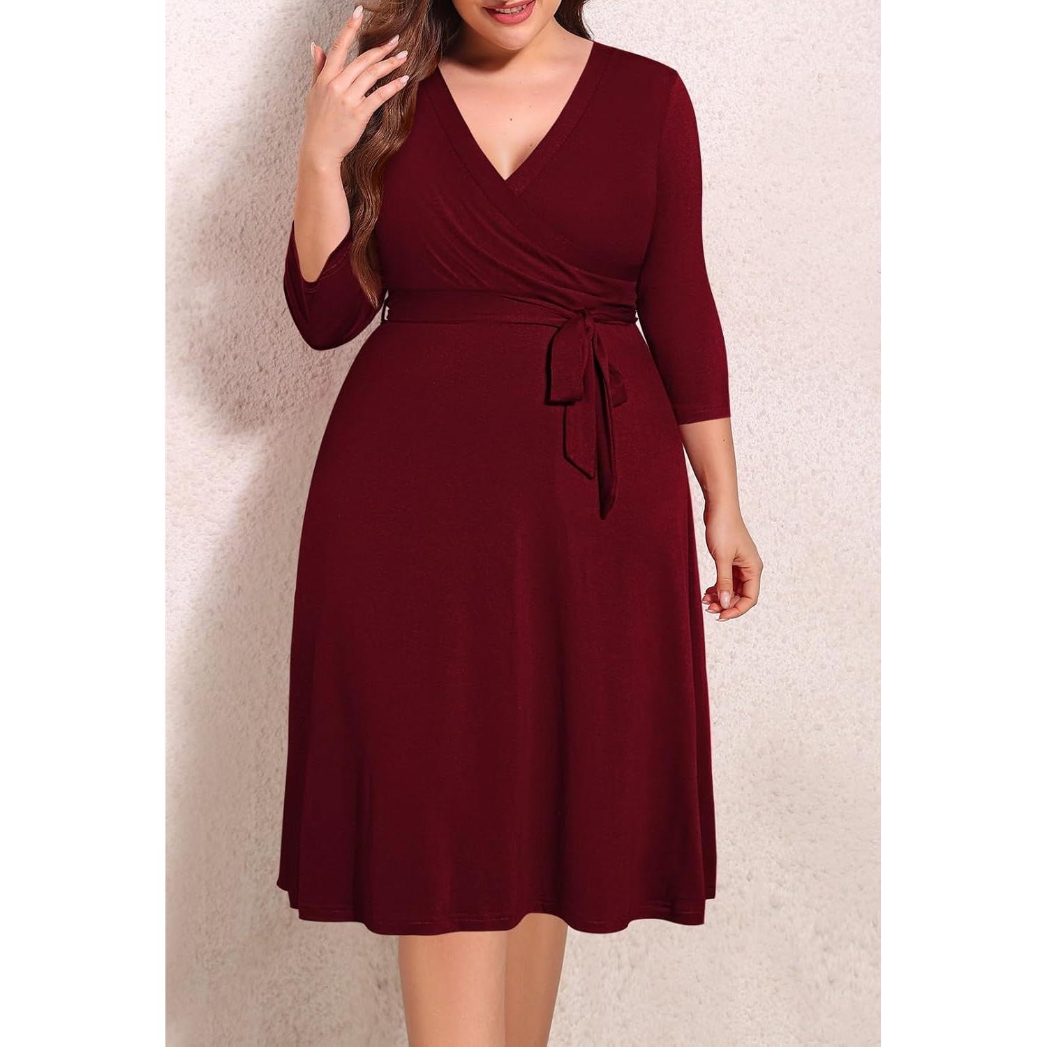 Vestido Casual Floral Talla Grande Pink Queen Rojo Vino