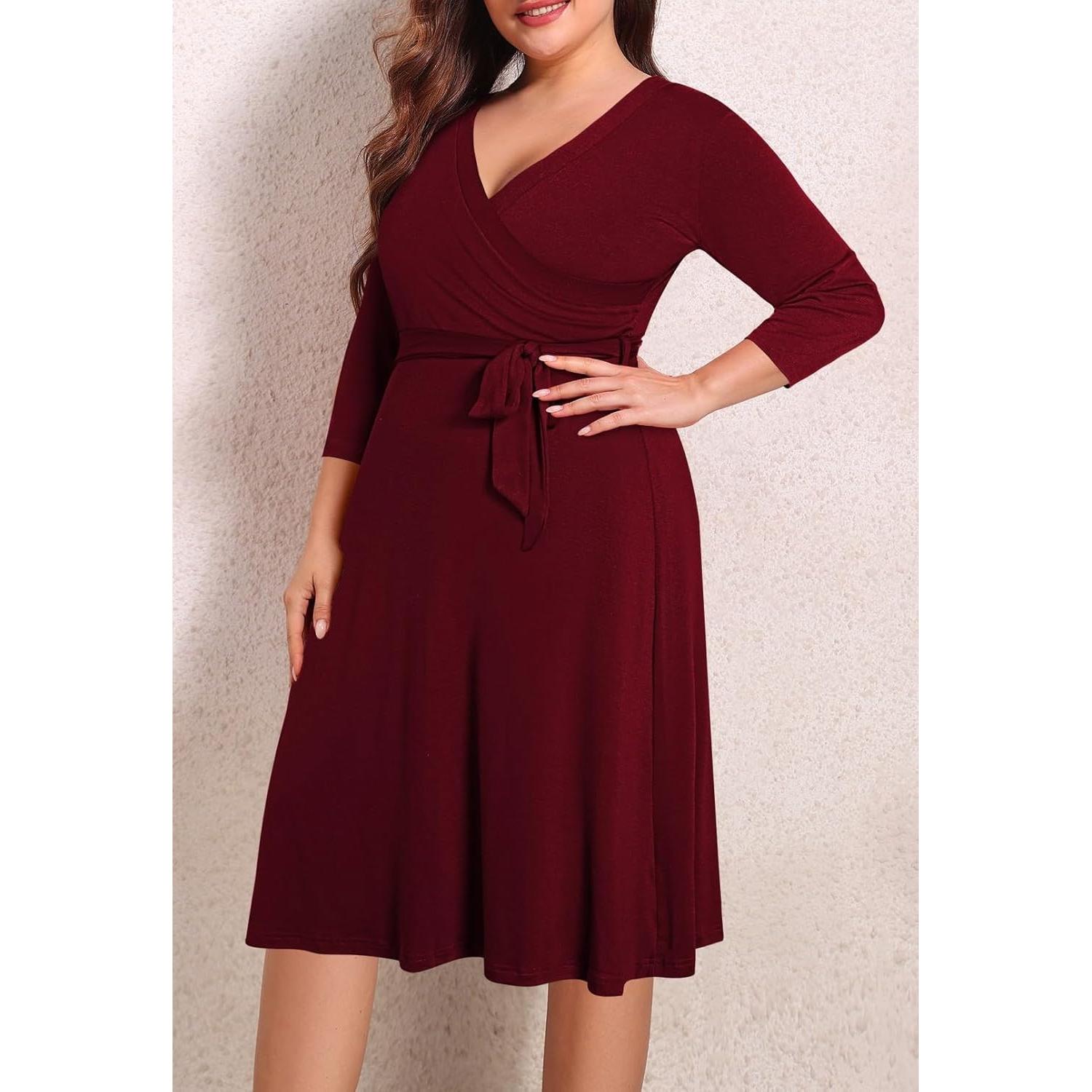 Vestido Casual Floral Talla Grande Pink Queen Rojo Vino