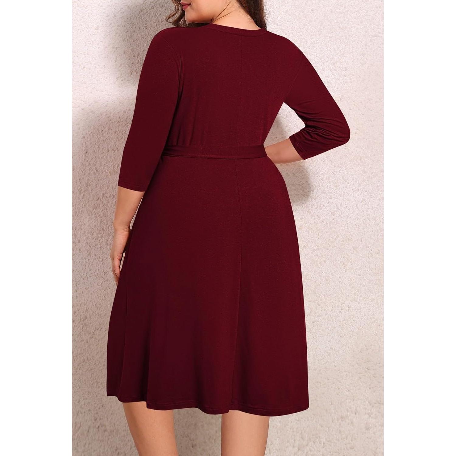 Vestido Casual Floral Talla Grande Pink Queen Rojo Vino